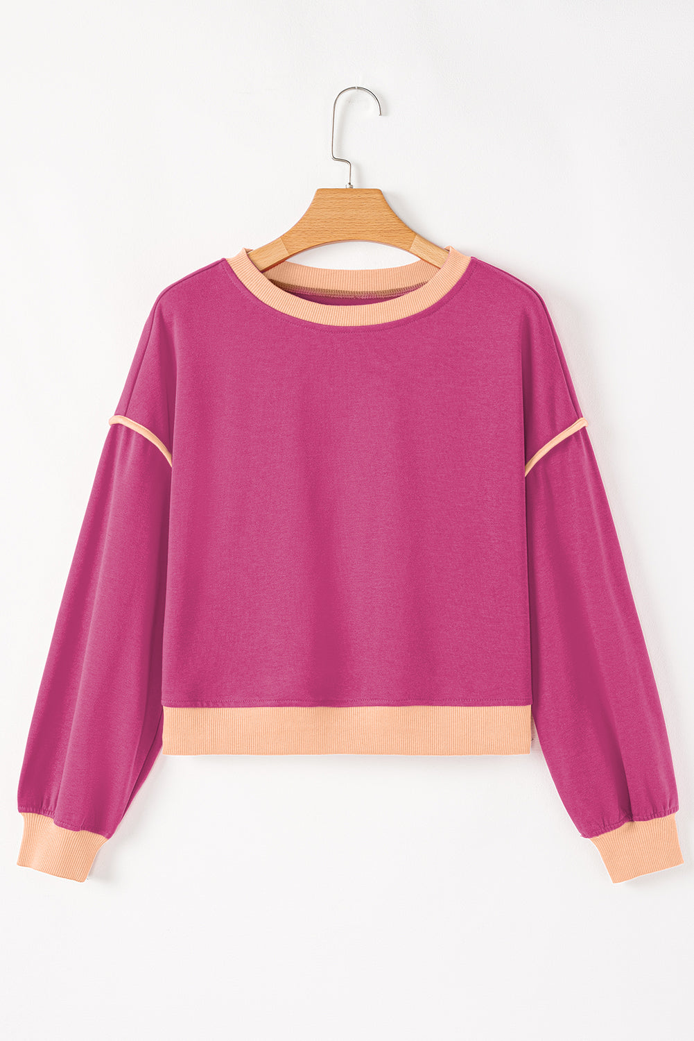 Blue Zone Planet | Rose Red Color Contrast Loose Pullover and Lace-up Waist Skort Set-Two Piece Sets/Two Piece Dresses-[Adult]-[Female]-2022 Online Blue Zone Planet