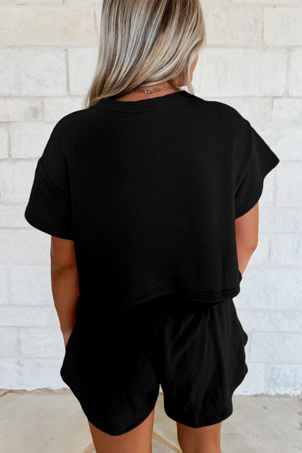 Black 2pcs Cropped Tee and Ruffle High Waist Skort Set-Two Piece Sets/Short Sets-[Adult]-[Female]-2022 Online Blue Zone Planet