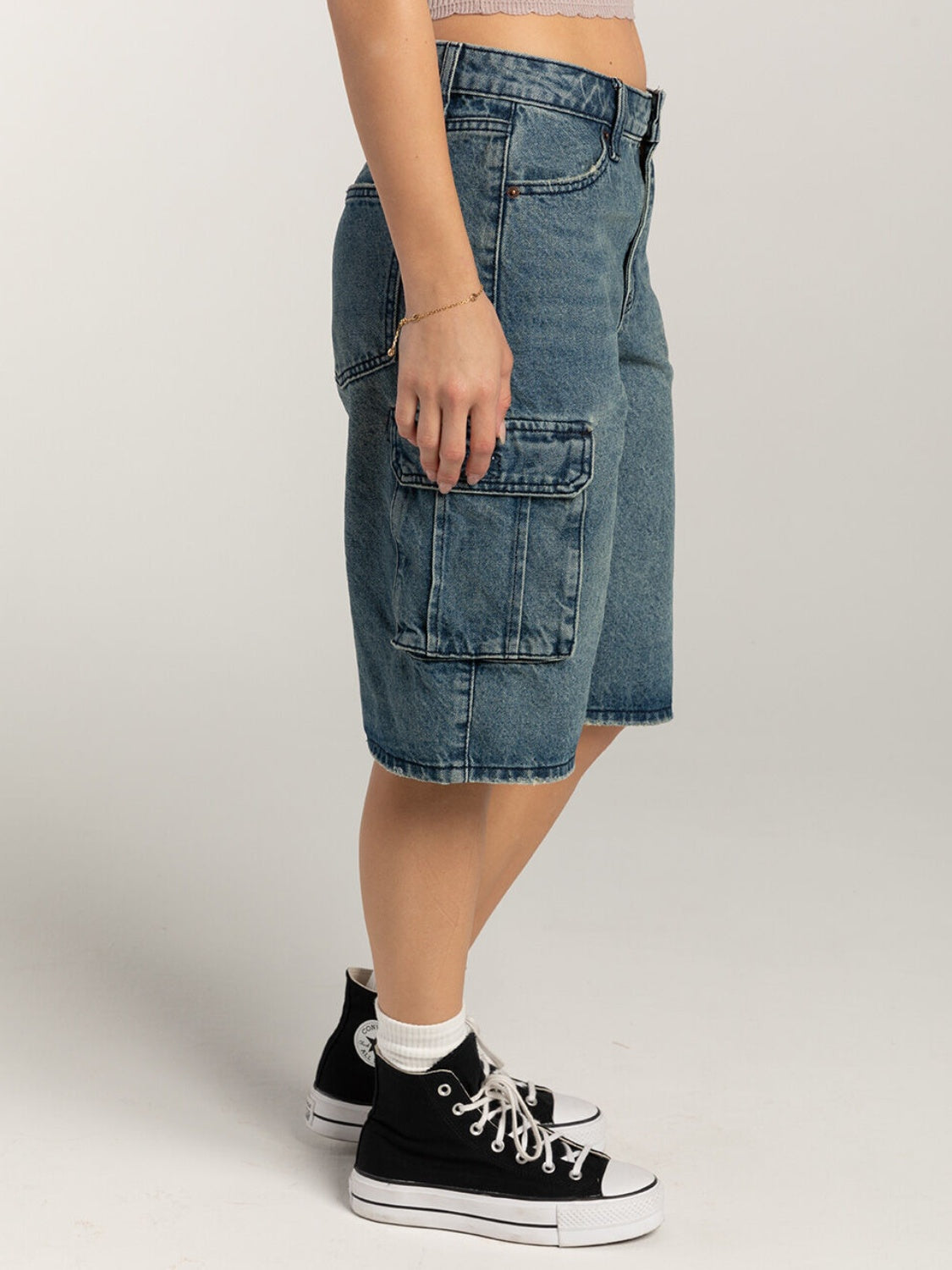 Blue Zone Planet | Mid-Rise Waist Denim Shorts with Pockets-TOPS / DRESSES-[Adult]-[Female]-2022 Online Blue Zone Planet