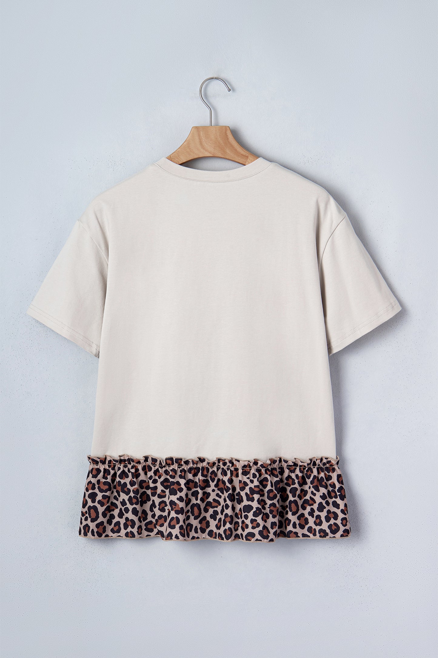 White Retro Cowgirl Print Leopard Ruffle Hem Patchwork T Shirt-Tops/Tops & Tees-[Adult]-[Female]-2022 Online Blue Zone Planet