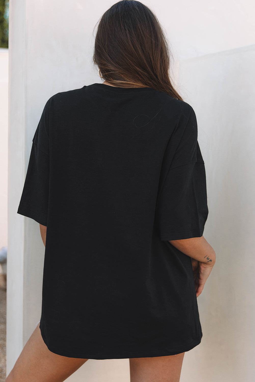 Black Paisley Print Crew Neck Loose Fit Tunic Tee-Graphic/Graphic Tees-[Adult]-[Female]-2022 Online Blue Zone Planet