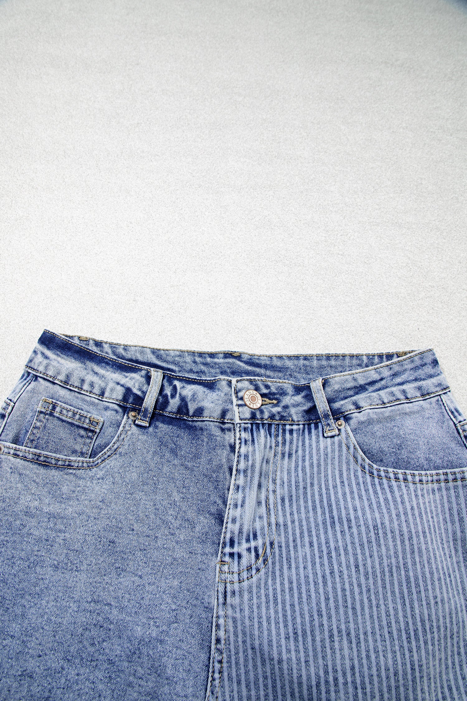 Sky Blue Striped Paisley Mixed Patchwork Raw Hem Denim Shorts-Bottoms/Denim Shorts-[Adult]-[Female]-2022 Online Blue Zone Planet