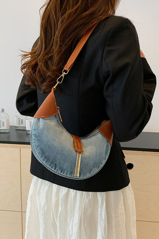 Contrast Denim Shoulder Bag-[Adult]-[Female]-Light Blue-One Size-2022 Online Blue Zone Planet