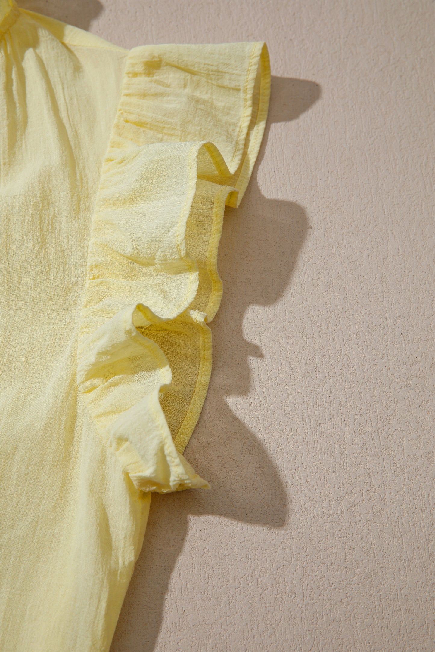 Yellow Cream V Neck Ruffle Trim Sleeveless Shift Top-Tops/Tank Tops-[Adult]-[Female]-2022 Online Blue Zone Planet