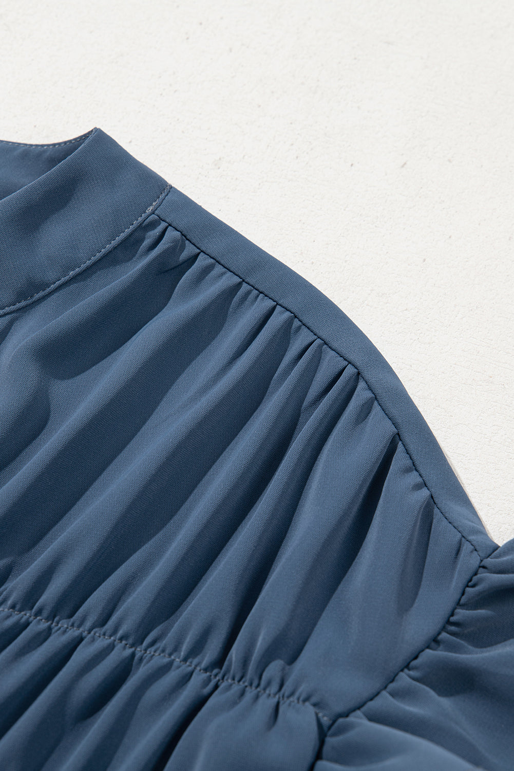 Real Teal Solid Color Ruffle Ruched Short Sleeve Buttoned Shirt-Tops/Blouses & Shirts-[Adult]-[Female]-2022 Online Blue Zone Planet