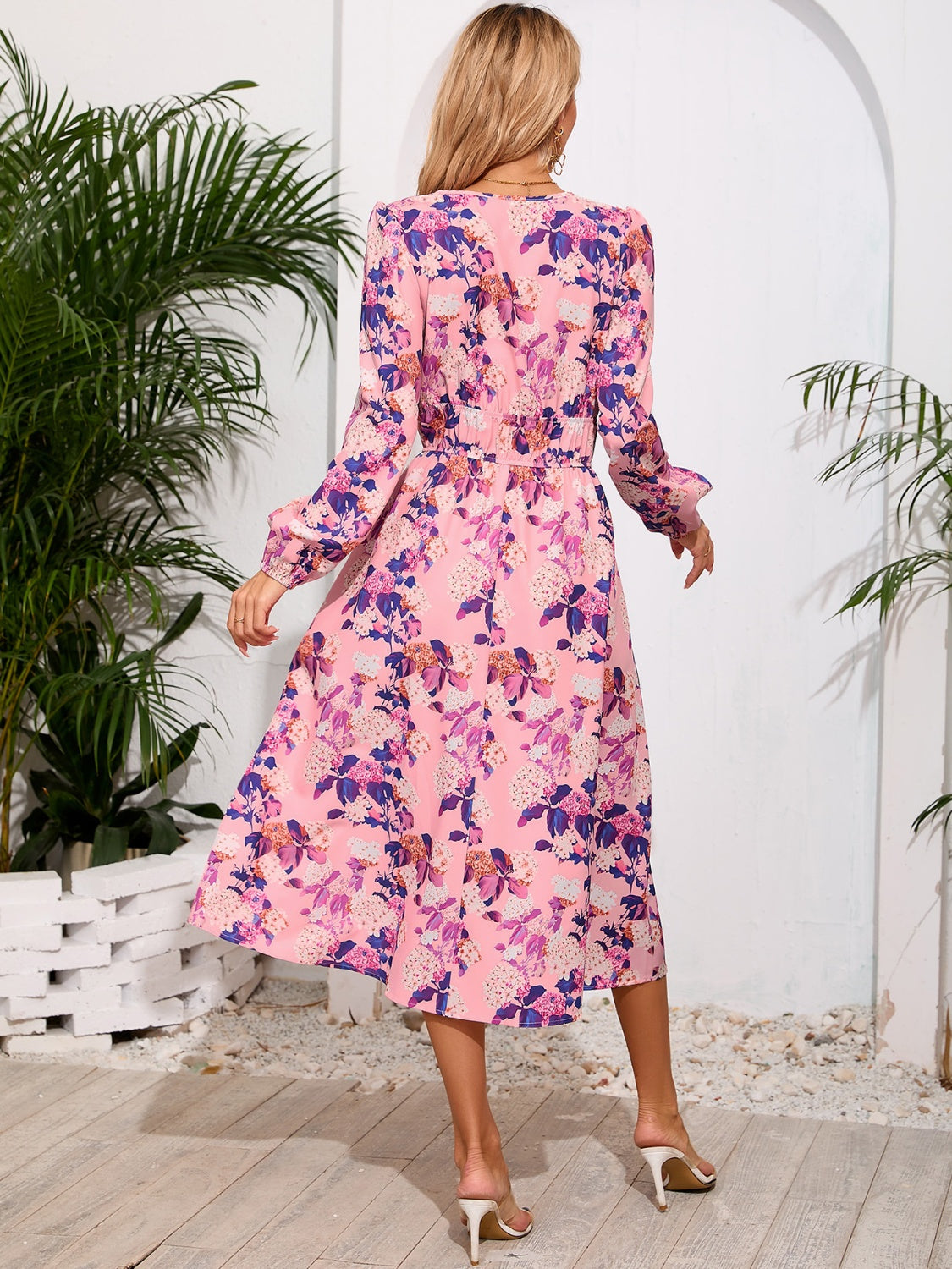 Printed Surplice Long Sleeve Midi Dress-TOPS / DRESSES-[Adult]-[Female]-2022 Online Blue Zone Planet