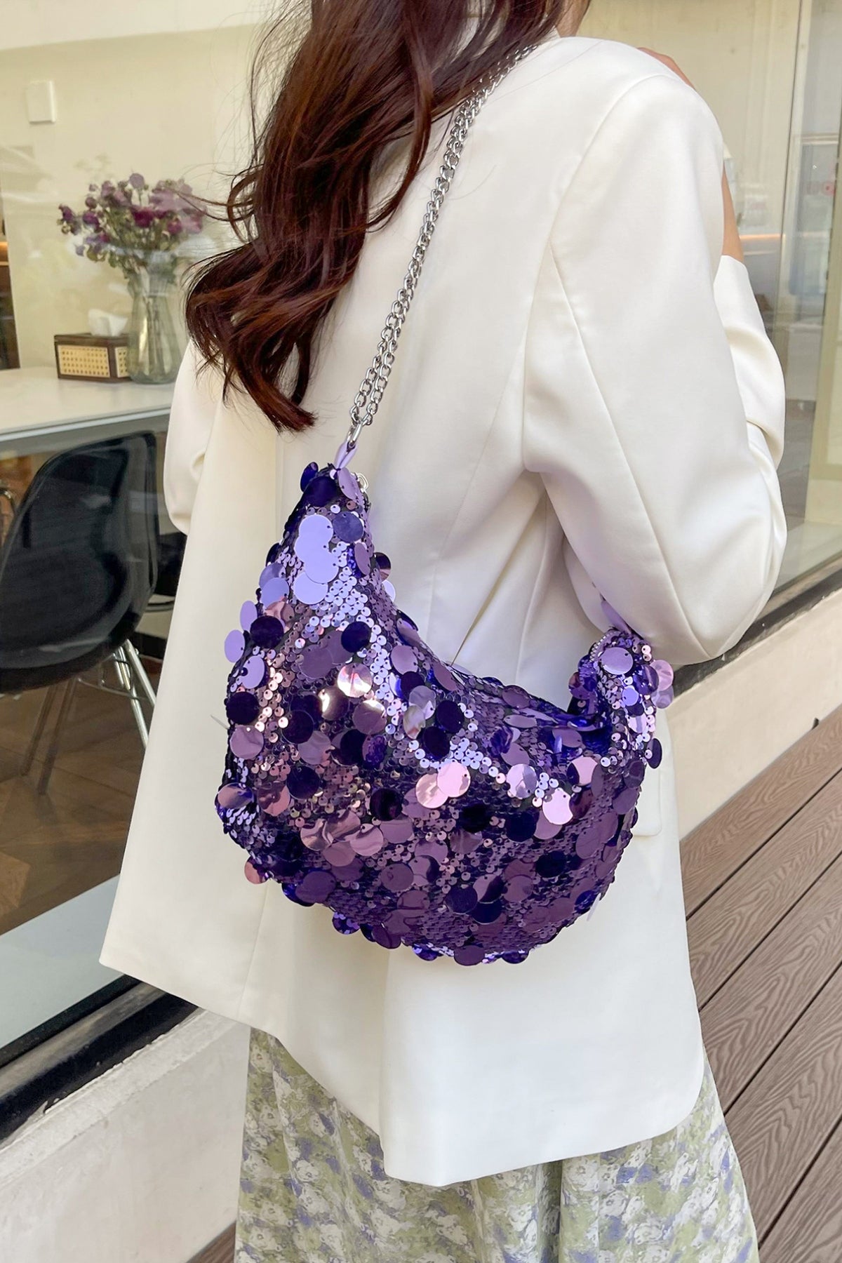 Sequin Chain Crossbody Bag-HANDBAGS-[Adult]-[Female]-Violet-One Size-2022 Online Blue Zone Planet