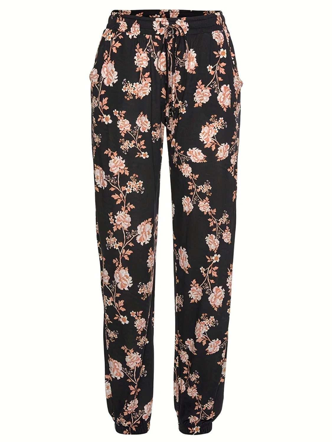 Drawstring Flower Pants with Pockets-BOTTOMS SIZES SMALL MEDIUM LARGE-[Adult]-[Female]-2022 Online Blue Zone Planet