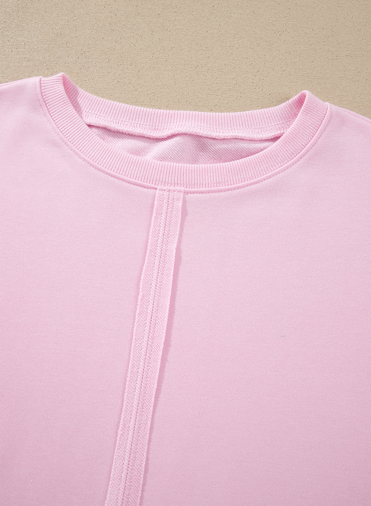 Pink Solid Color Raw Seam Lace Detail Loose Casual Sweatshirt-Tops/Sweatshirts & Hoodies-[Adult]-[Female]-2022 Online Blue Zone Planet