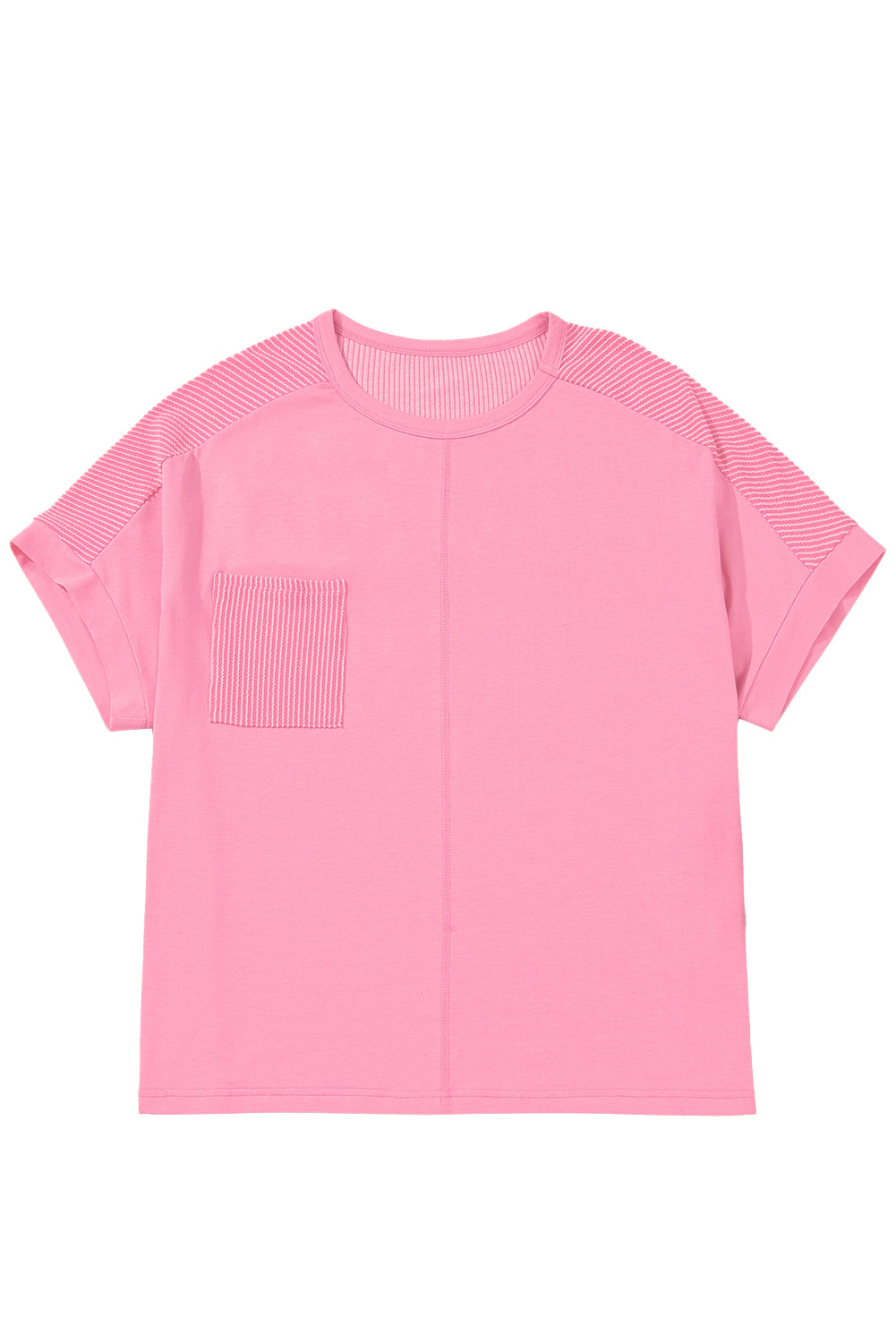 Bonbon Corded Patchwork Pocketed Plus Size T Shirt-Plus Size/Plus Size Tops/Plus Size Tops & Tees-[Adult]-[Female]-2022 Online Blue Zone Planet