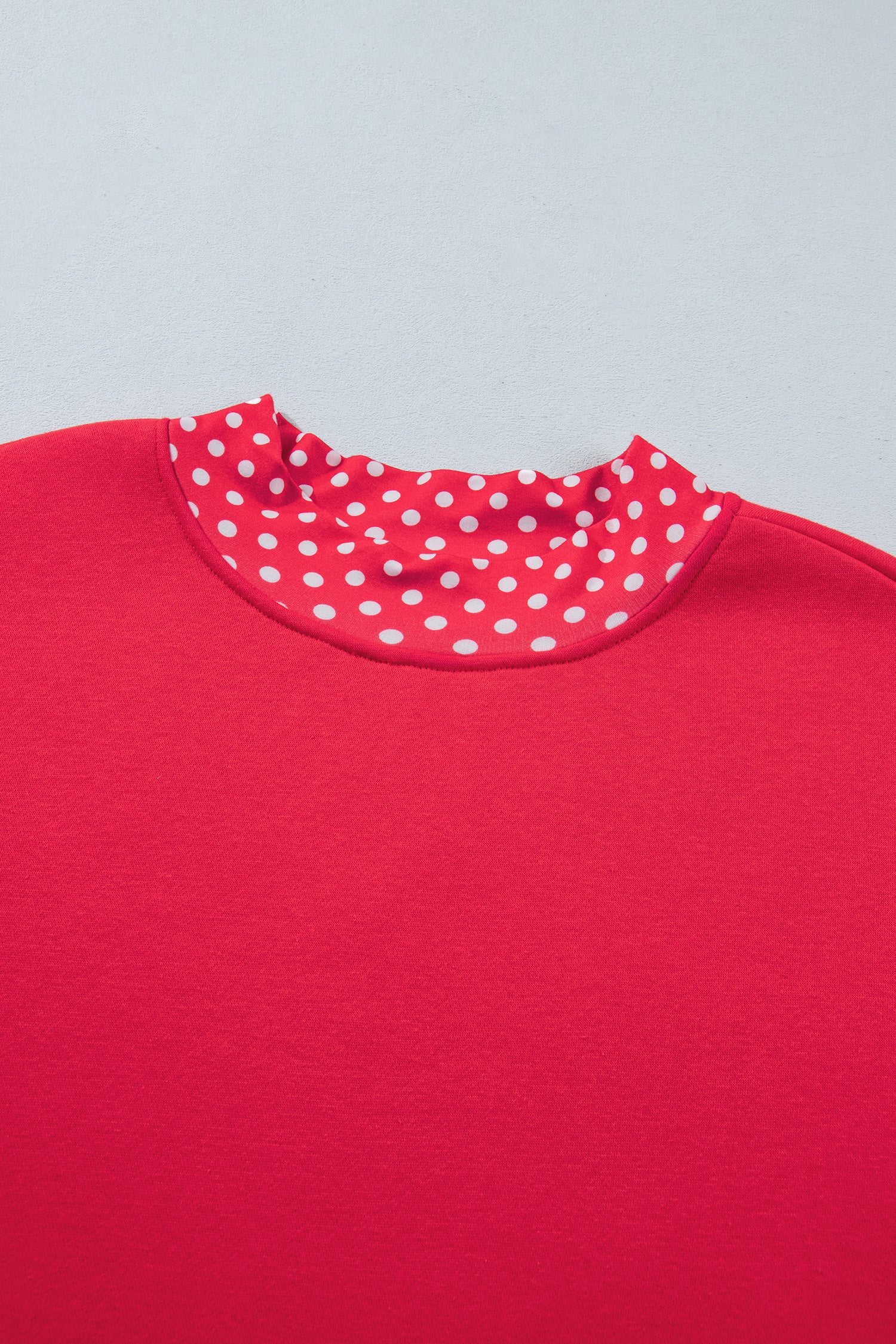 Racing Red Colorblock Polka Dot Contrast Trim Oversized Sweatshirt-Tops/Sweatshirts & Hoodies-[Adult]-[Female]-2022 Online Blue Zone Planet