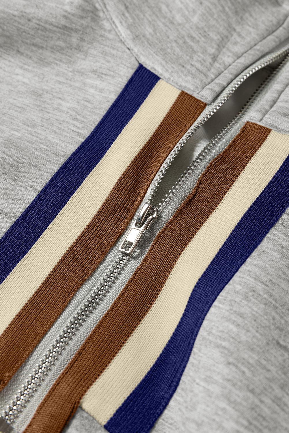 Gray Striped Patchwork Quarter Zip Pullover Loose Pant Set-Two Piece Sets/Pant Sets-[Adult]-[Female]-2022 Online Blue Zone Planet