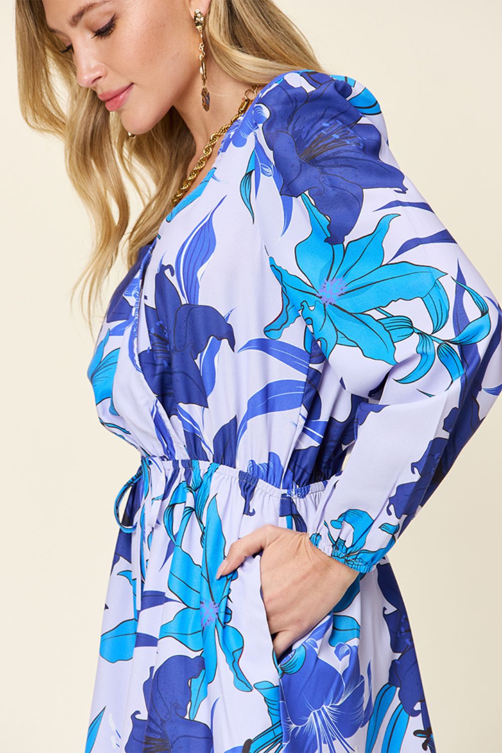 Blue Zone Planet | Double Take Full Size Floral Long Sleeve Romper with Pockets-TOPS / DRESSES-[Adult]-[Female]-2022 Online Blue Zone Planet