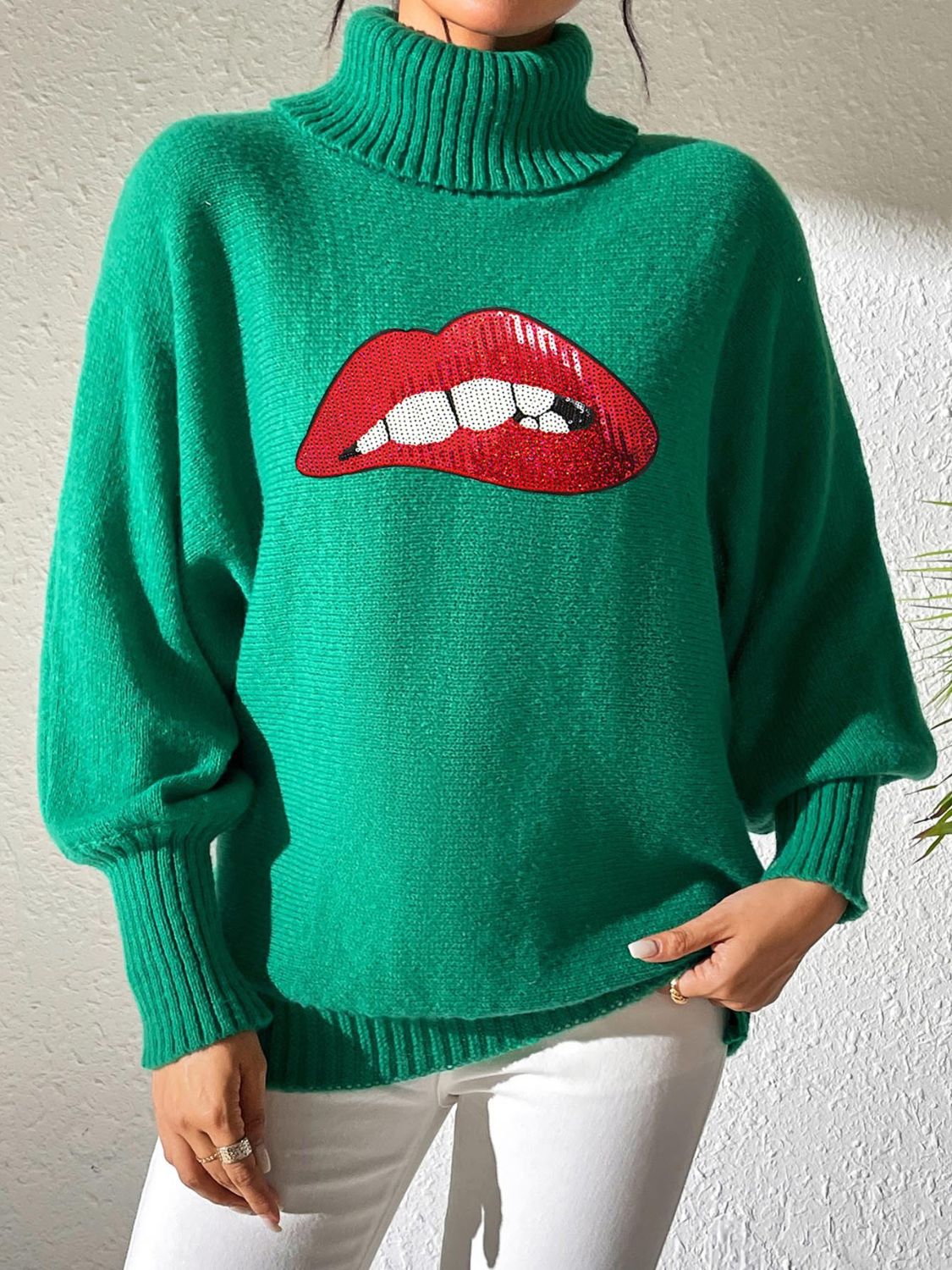 Lip Turtleneck Long Sleeve Sweater-TOPS / DRESSES-[Adult]-[Female]-2022 Online Blue Zone Planet