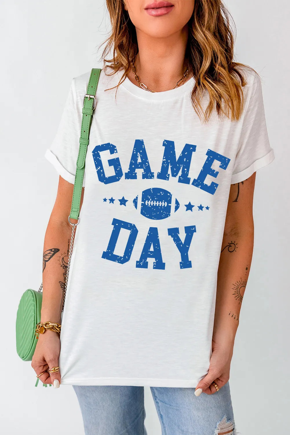 GAME DAY Round Neck Short Sleeve T-Shirt-TOPS / DRESSES-[Adult]-[Female]-2022 Online Blue Zone Planet