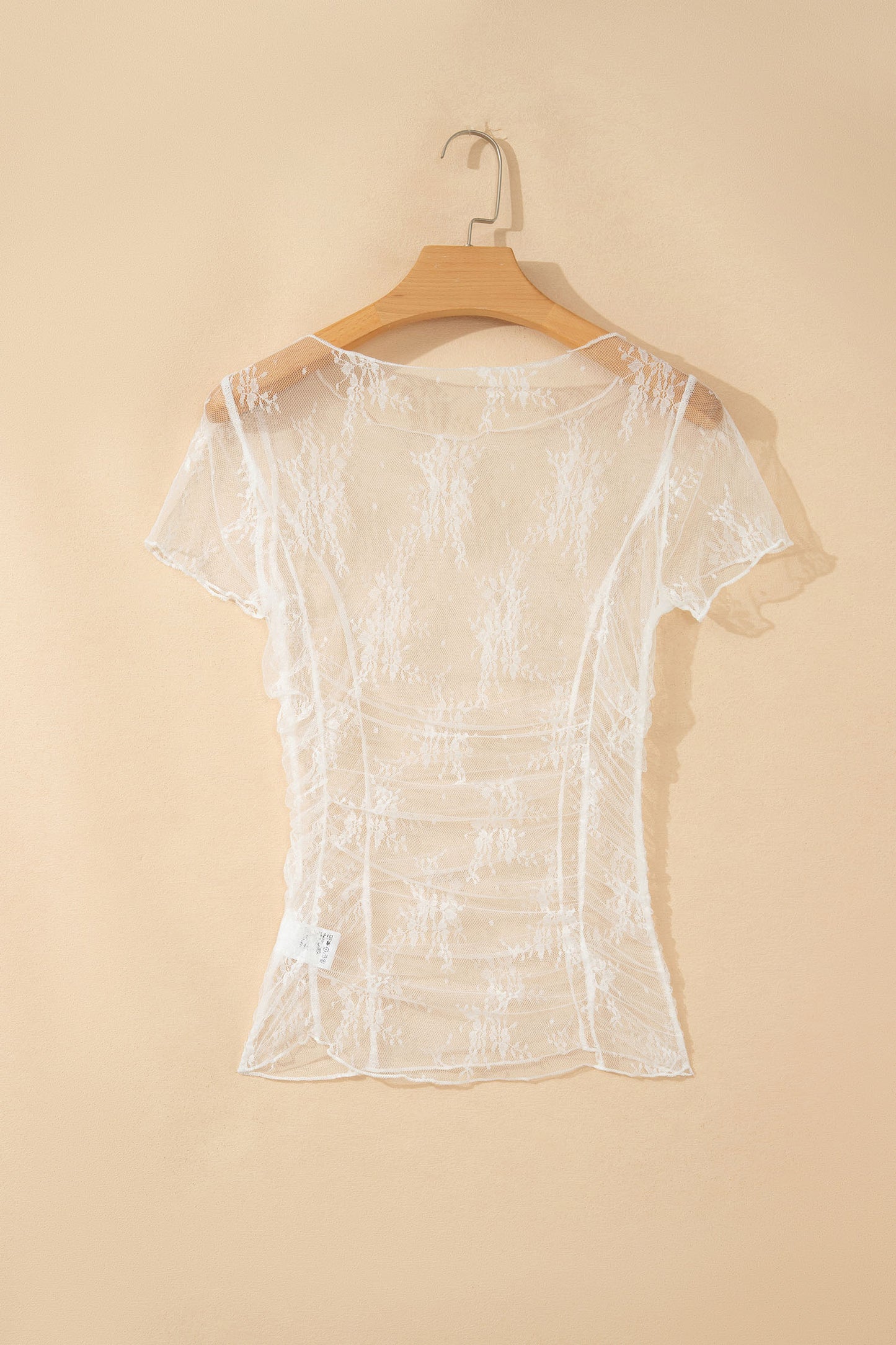 White Exposed Seam Ruched Sheer Floral Mesh Top-Tops/Blouses & Shirts-[Adult]-[Female]-2022 Online Blue Zone Planet