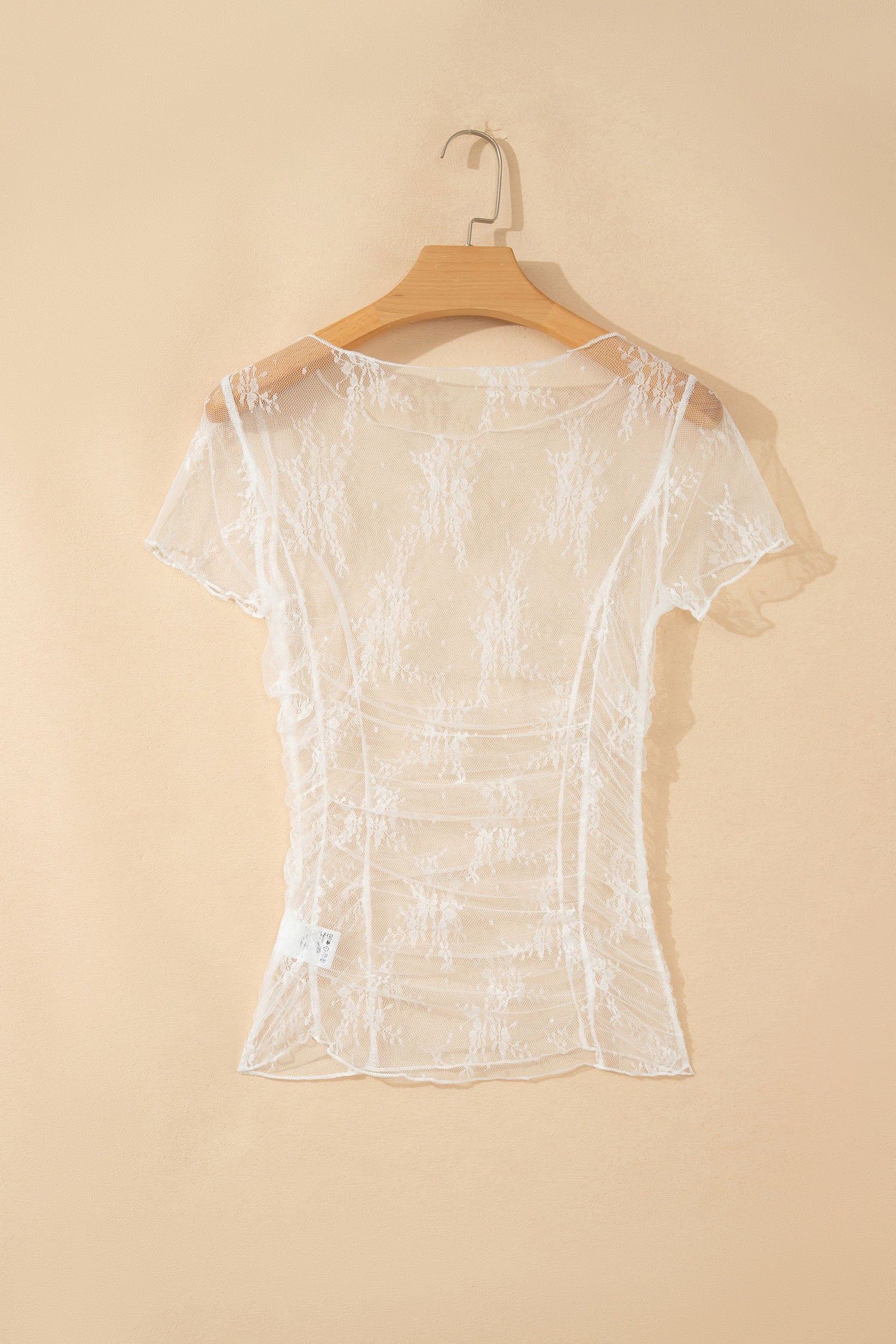 White Exposed Seam Ruched Sheer Floral Mesh Top-Tops/Blouses & Shirts-[Adult]-[Female]-2022 Online Blue Zone Planet