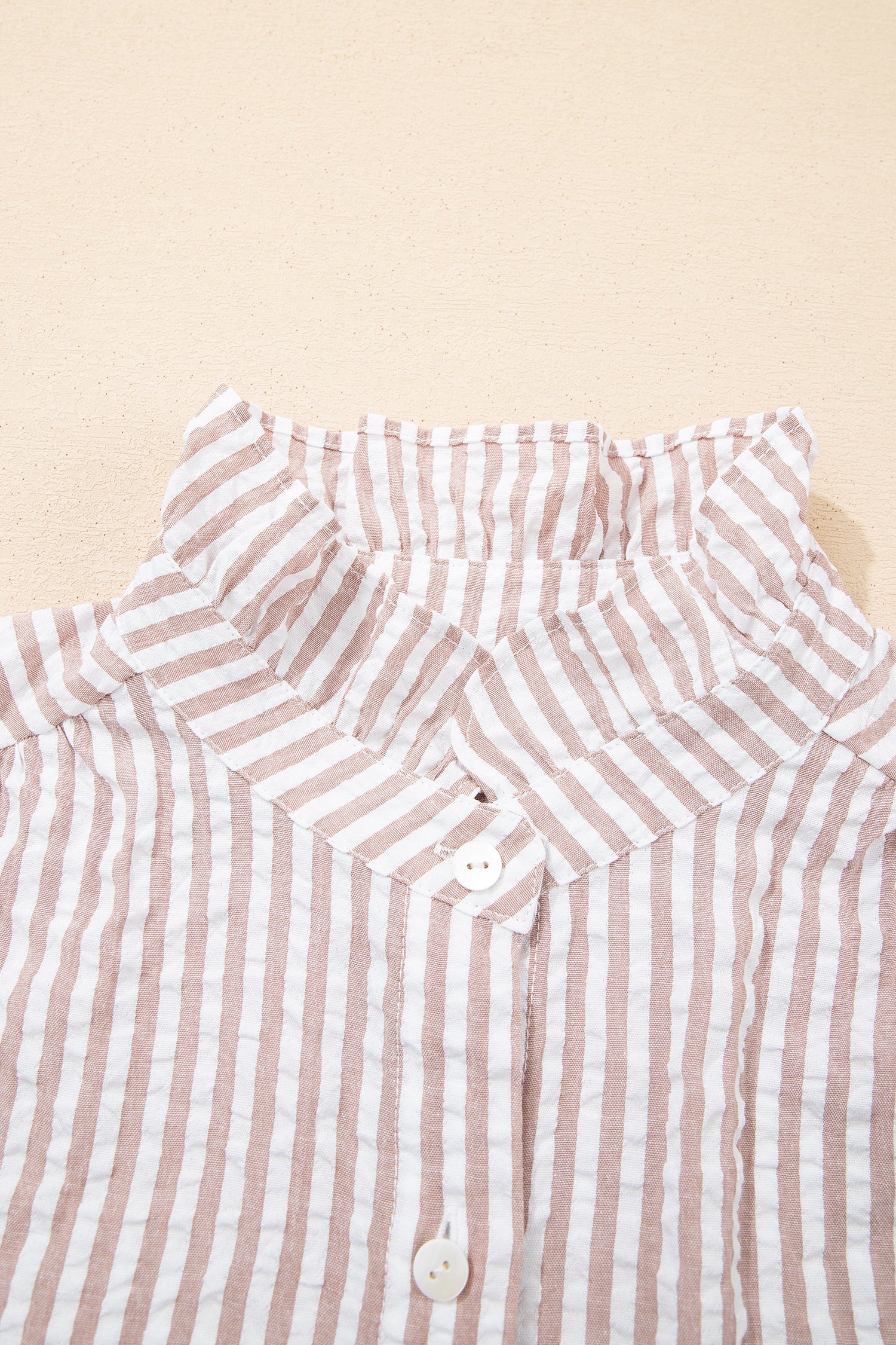 Khaki Stripe Frilled Collar Half Sleeve Shirt Maxi Dress-TOPS / DRESSES-[Adult]-[Female]-2022 Online Blue Zone Planet