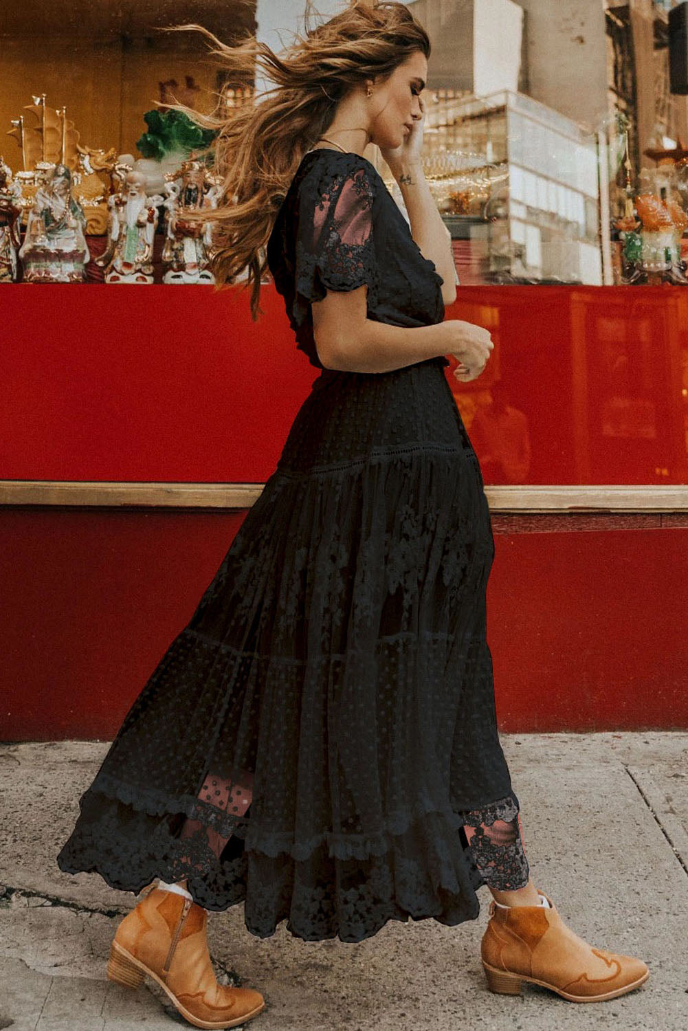 Black Dotty Lace Mesh Flowy Maxi Dress-Dresses/Maxi Dresses-[Adult]-[Female]-2022 Online Blue Zone Planet