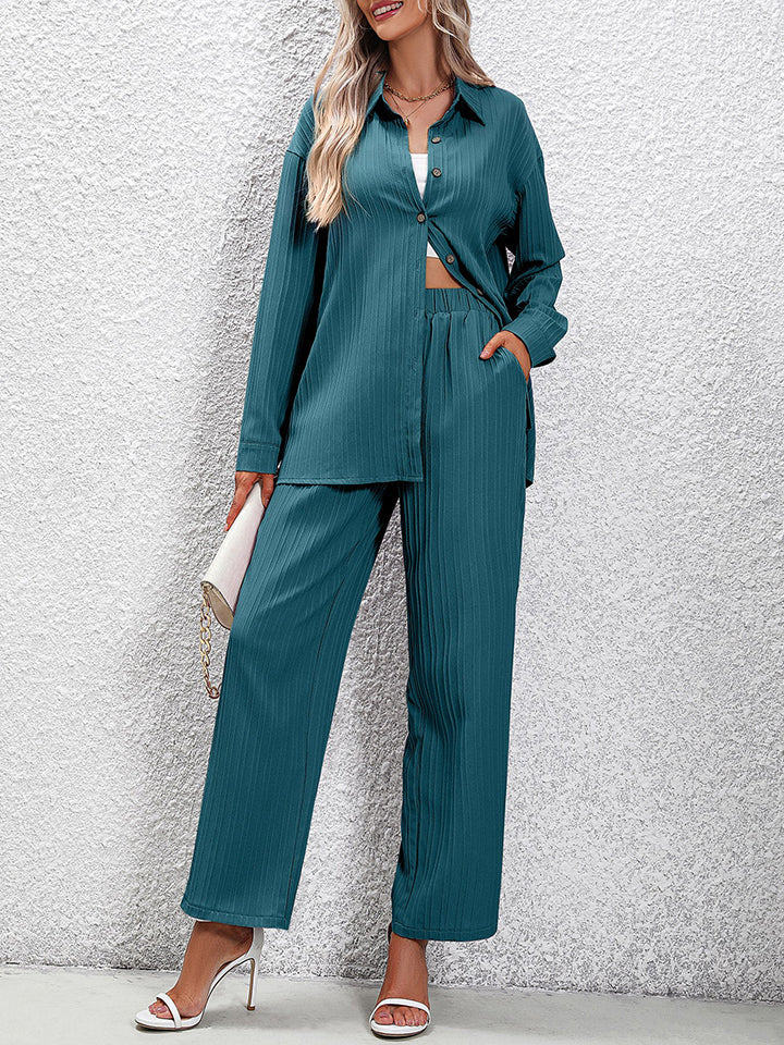 Long Sleeve Shirt and Pants Set-TOPS / DRESSES-[Adult]-[Female]-Deep Teal-S-2022 Online Blue Zone Planet