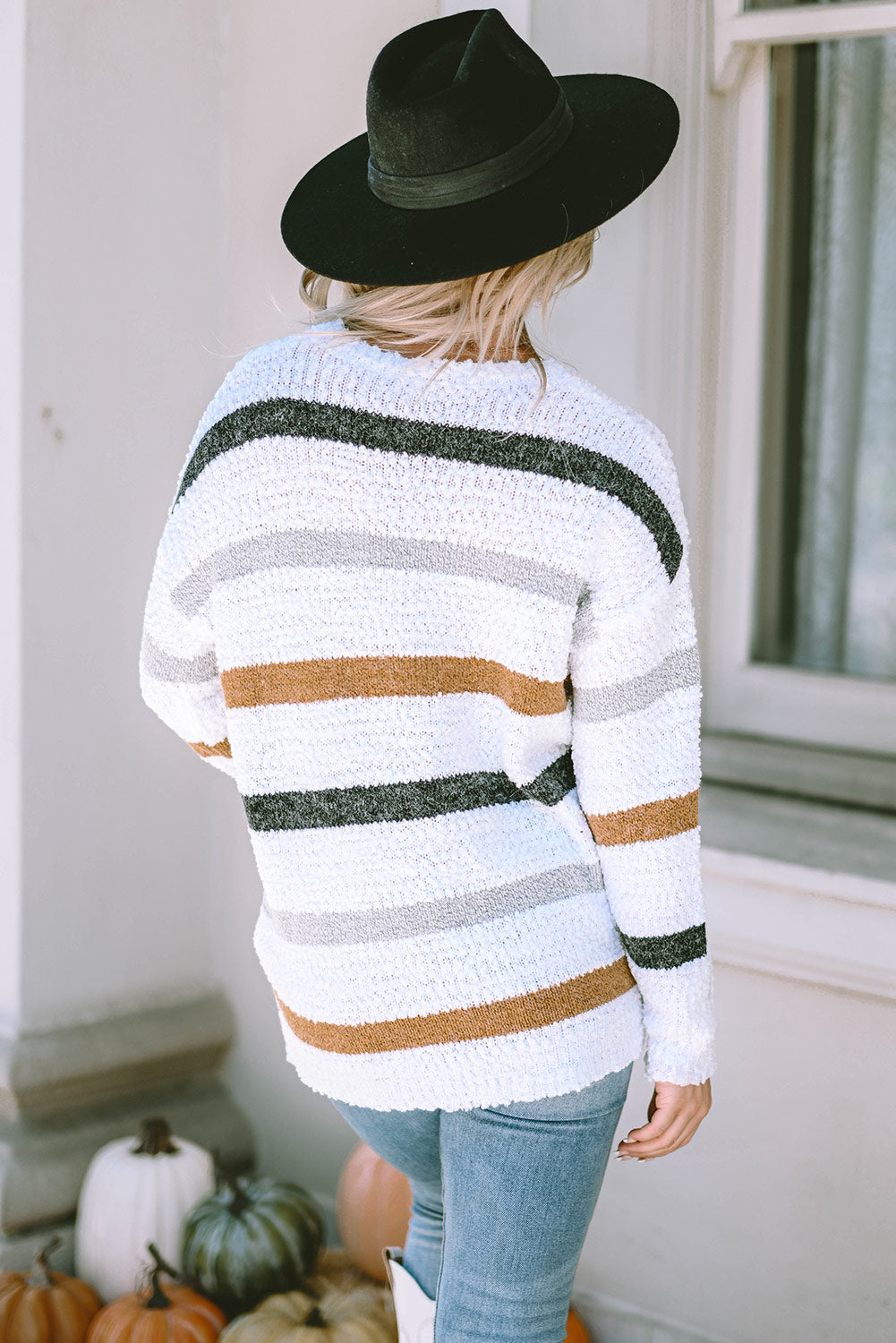 Striped Popcorn Knit Sweater-Sweaters & Cardigans/Sweaters-[Adult]-[Female]-2022 Online Blue Zone Planet