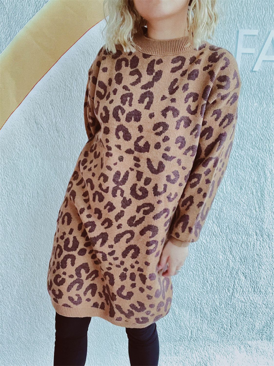 Leopard Round Neck Long Sleeve Sweater-TOPS / DRESSES-[Adult]-[Female]-2022 Online Blue Zone Planet