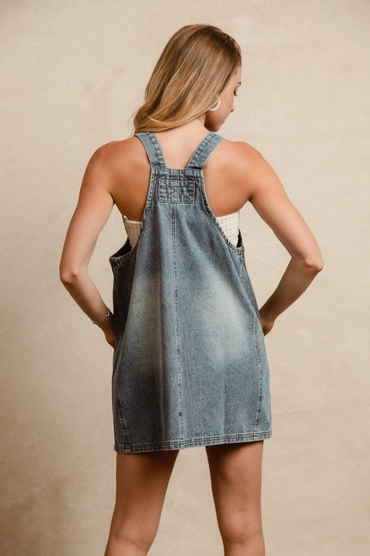 BiBi Washed Adjustable Strap Denim Overall Dress-TOPS / DRESSES-[Adult]-[Female]-2022 Online Blue Zone Planet