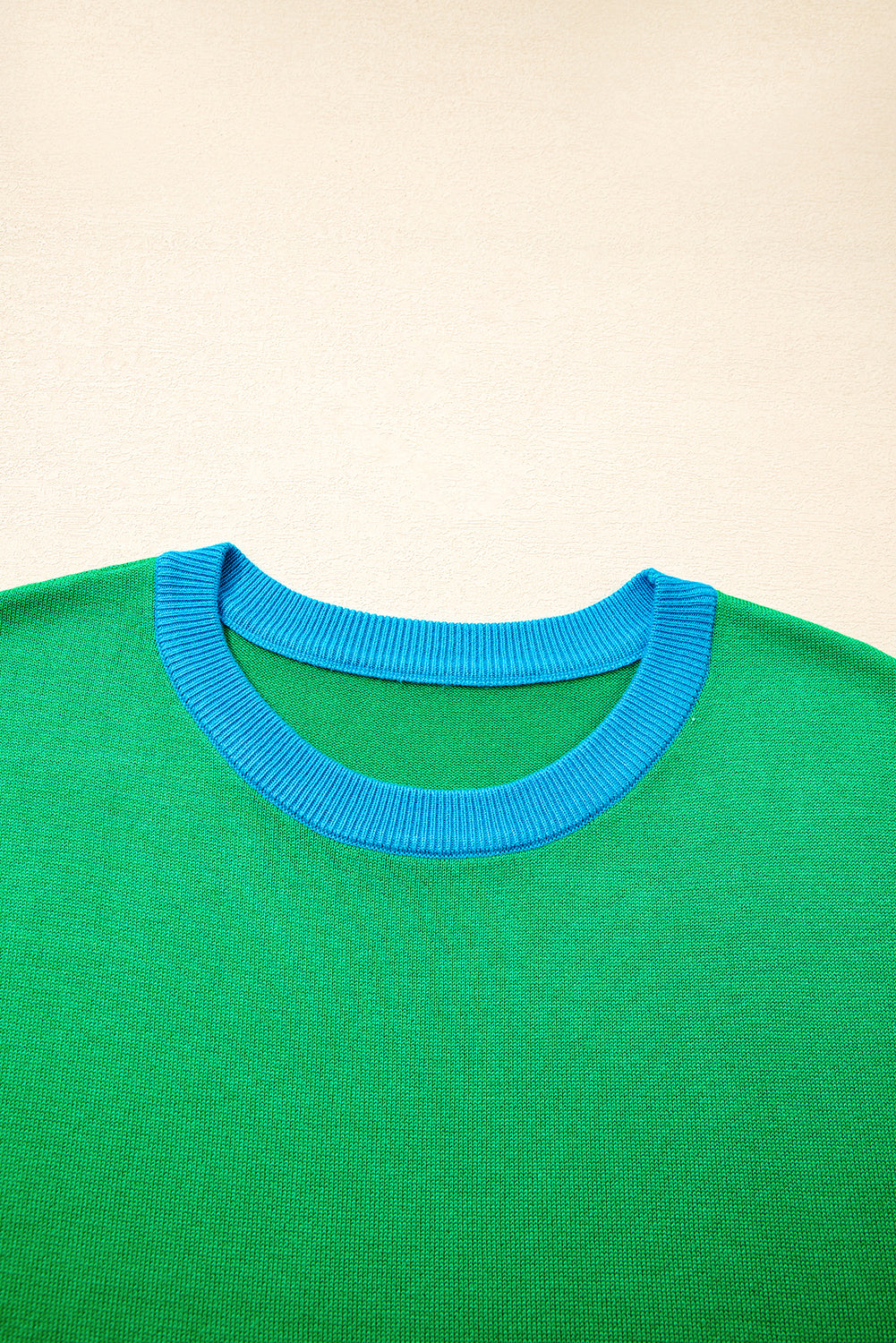 Green Contrast Trim Round Neck Short Sleeve Loose Knit Sweater-TOPS / DRESSES-[Adult]-[Female]-2022 Online Blue Zone Planet