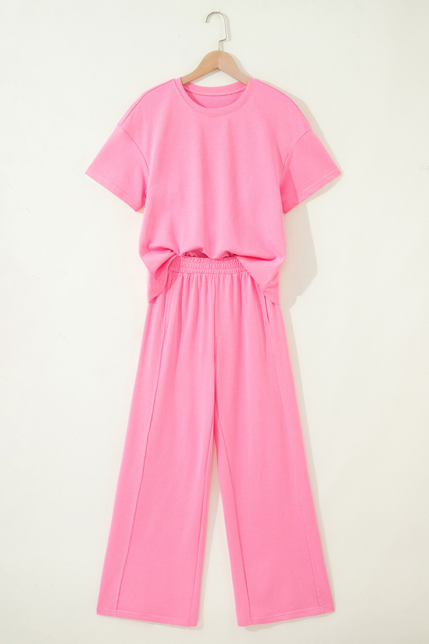 Sachet Pink Solid Cover Oversize Tee Pocketed Casual Pants 2pcs Outfit-Two Piece Sets/Pant Sets-[Adult]-[Female]-2022 Online Blue Zone Planet