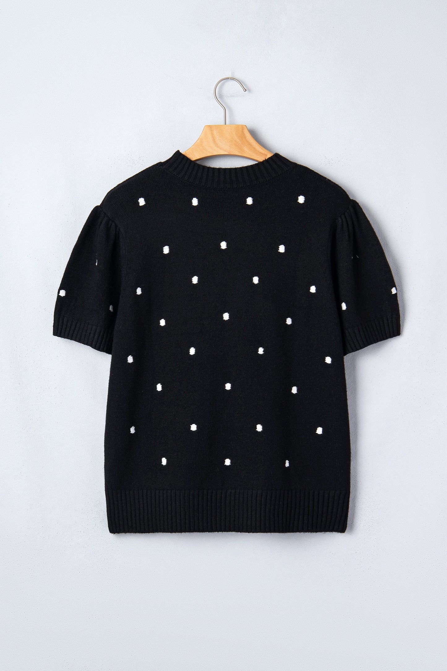 Black Elegant Polka Dot Bubble Short Sleeve Sweater-TOPS / DRESSES-[Adult]-[Female]-2022 Online Blue Zone Planet