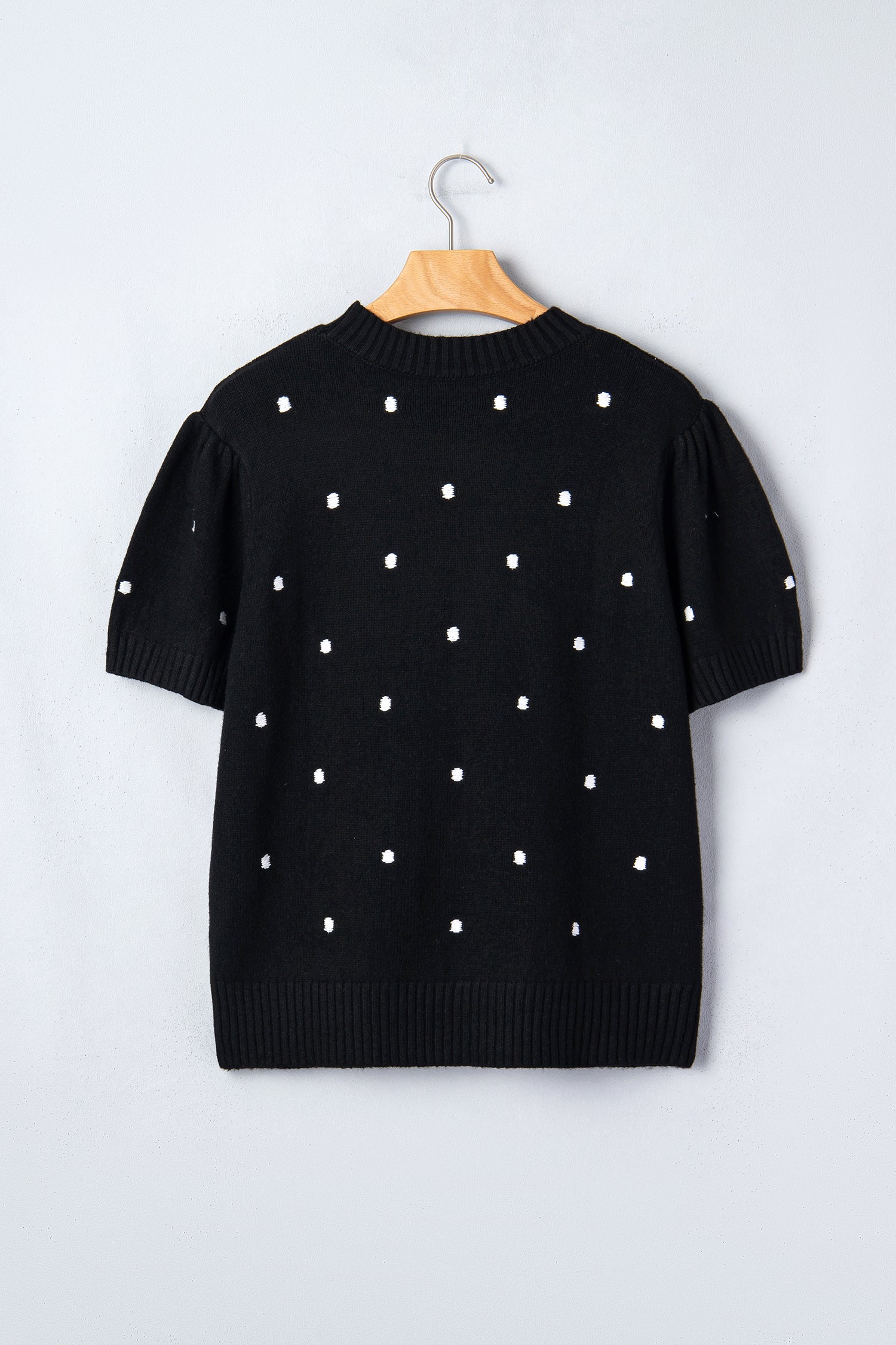 Black Elegant Polka Dot Bubble Short Sleeve Sweater-TOPS / DRESSES-[Adult]-[Female]-2022 Online Blue Zone Planet