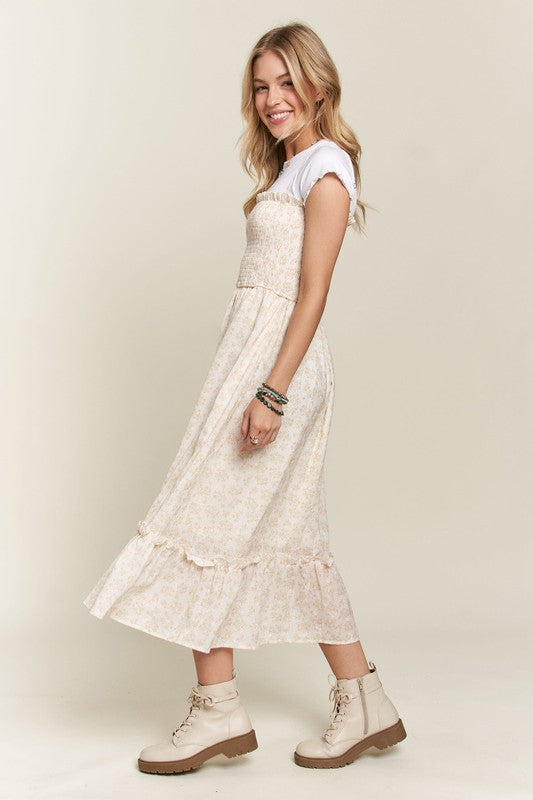 ADORA Smocked Floral Ruffled Hem Cami Dress-TOPS / DRESSES-[Adult]-[Female]-2022 Online Blue Zone Planet