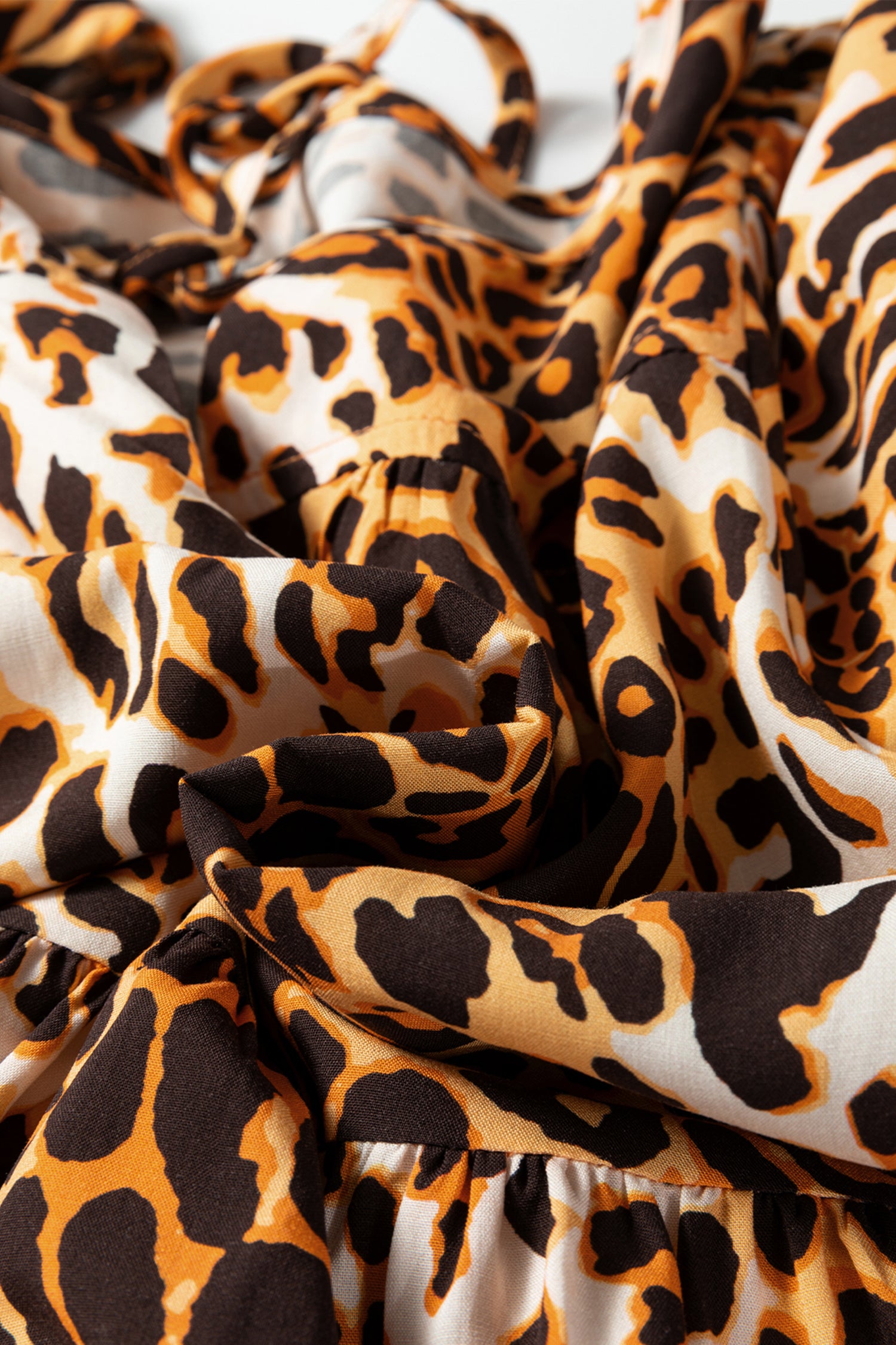 Leopard Print Short Puff Sleeve Slit Neck Babydoll Blouse-Tops/Blouses & Shirts-[Adult]-[Female]-2022 Online Blue Zone Planet