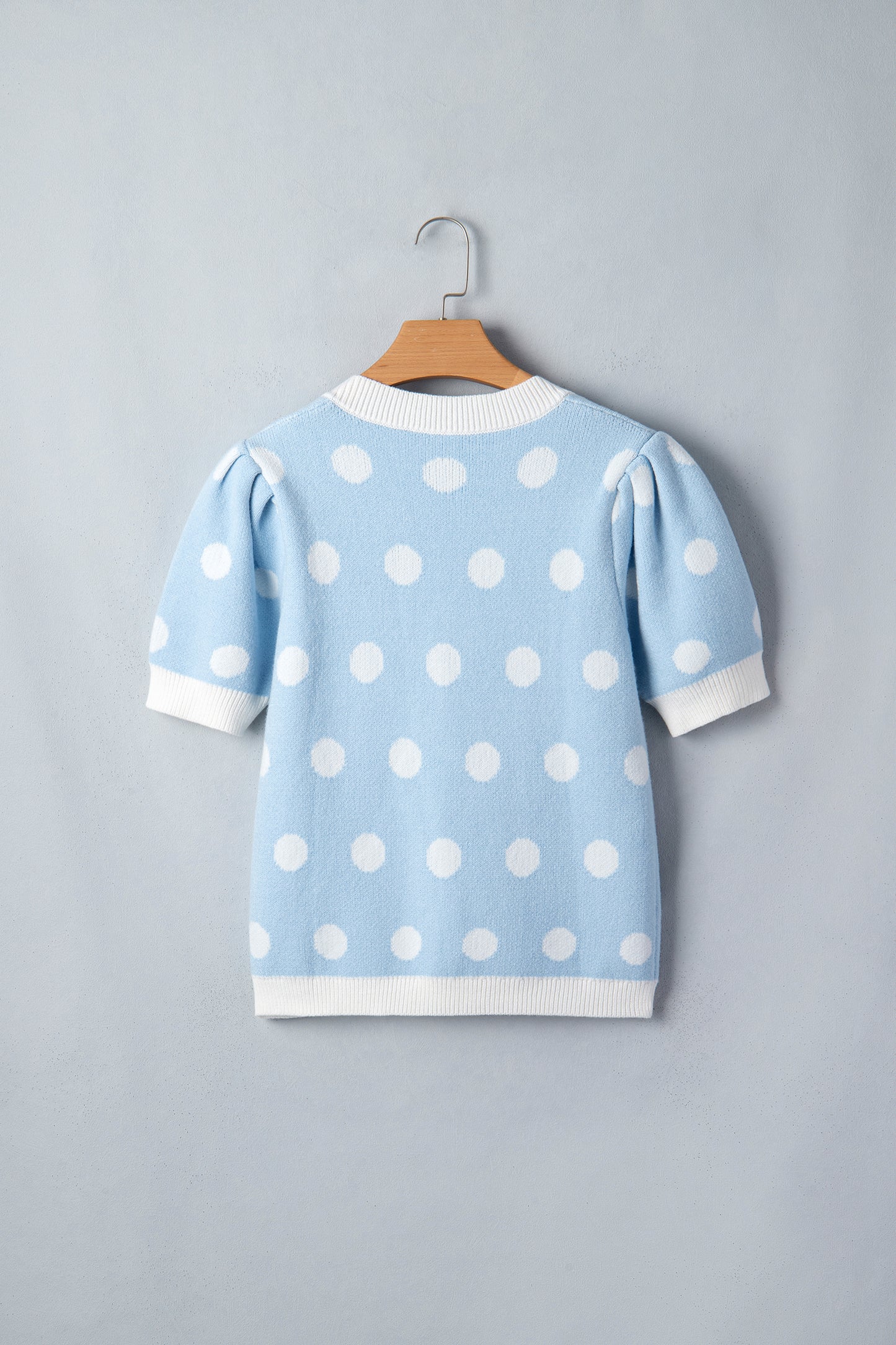 Rose Red Polka Dot Puff Short Sleeve Sweater Top-Sweaters & Cardigans/Short Sleeve Sweaters-[Adult]-[Female]-2022 Online Blue Zone Planet