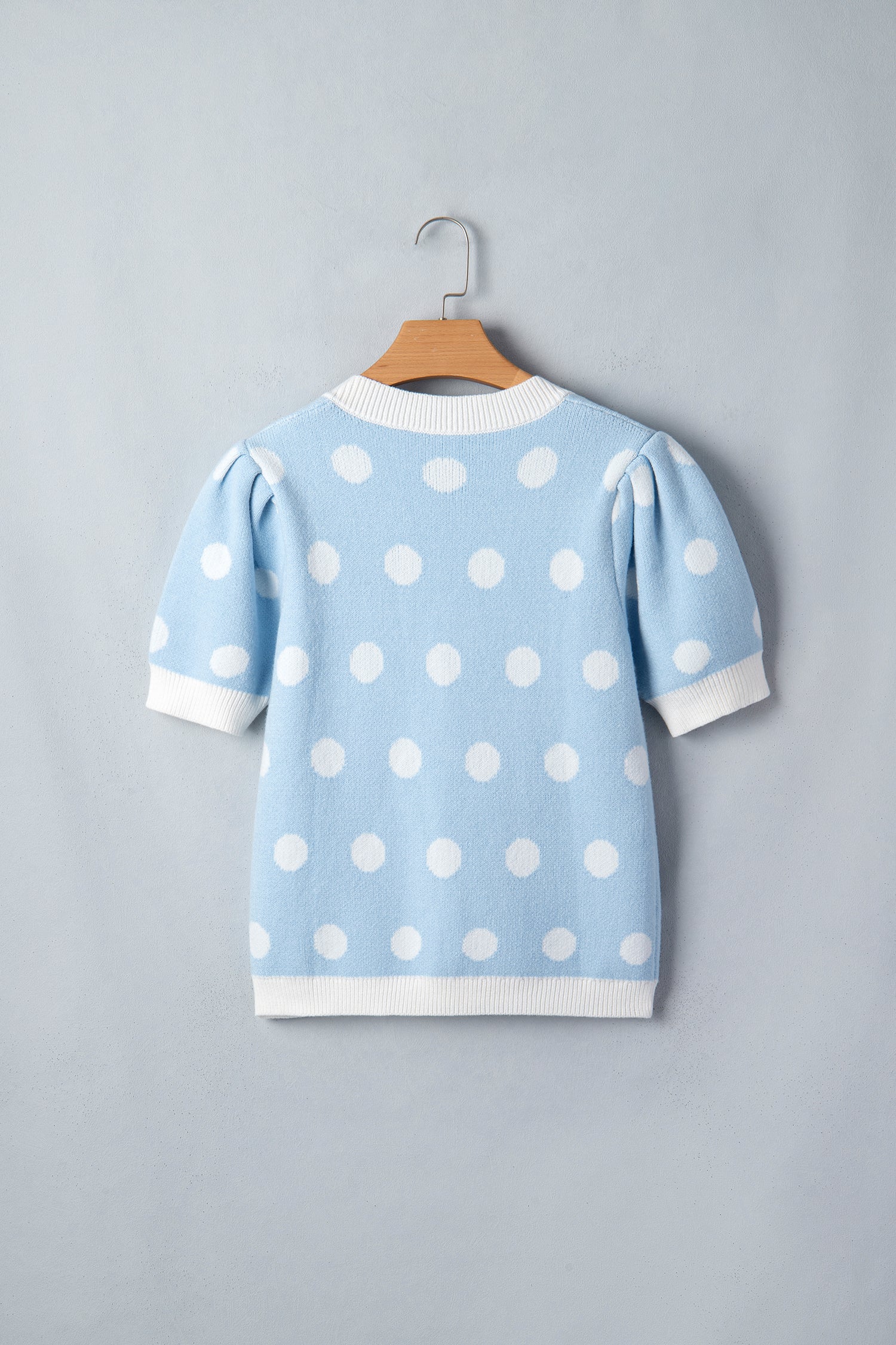 Rose Red Polka Dot Puff Short Sleeve Sweater Top-Sweaters & Cardigans/Short Sleeve Sweaters-[Adult]-[Female]-2022 Online Blue Zone Planet