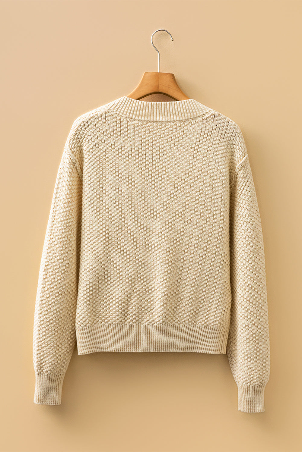 Beige Button Front Cropped Cardigan Sweater-TOPS / DRESSES-[Adult]-[Female]-2022 Online Blue Zone Planet