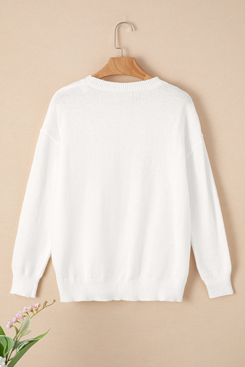 White Glitter Merry & Bright Round Neck Knit Sweater-Sweaters-[Adult]-[Female]-2022 Online Blue Zone Planet