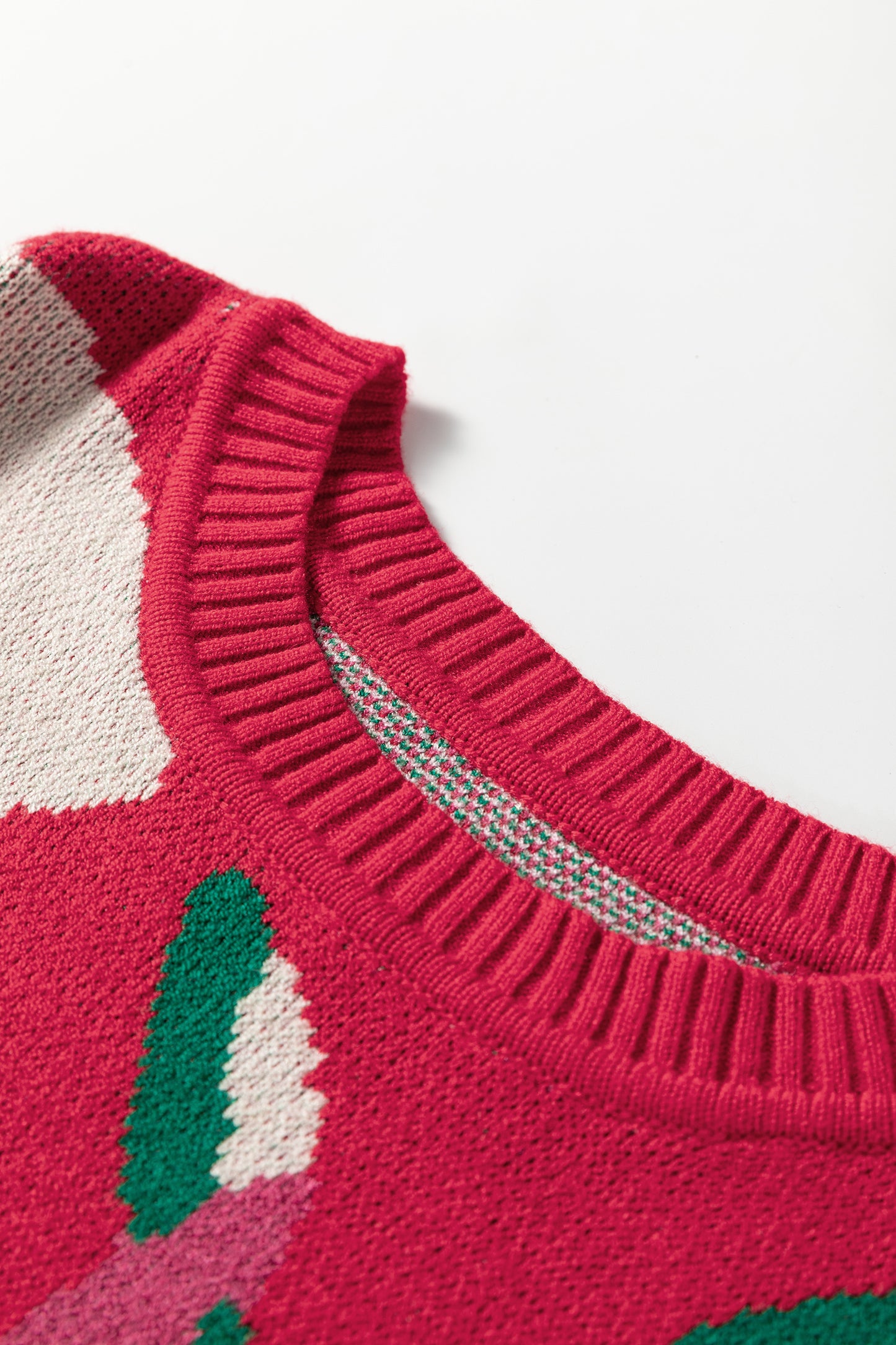 Red Floral Abstract Print Short Puff Sleeve Sweater-TOPS / DRESSES-[Adult]-[Female]-2022 Online Blue Zone Planet