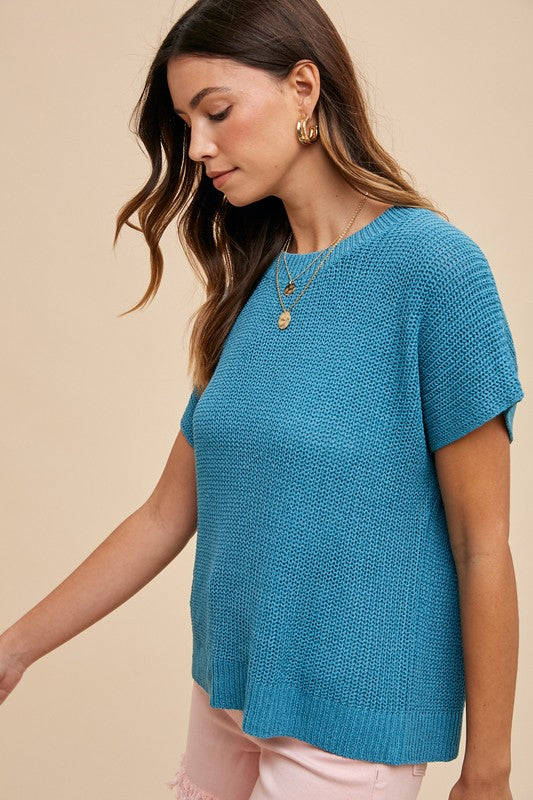 Annie Wear Round Neck Short Sleeve Sweater-TOPS / DRESSES-[Adult]-[Female]-2022 Online Blue Zone Planet