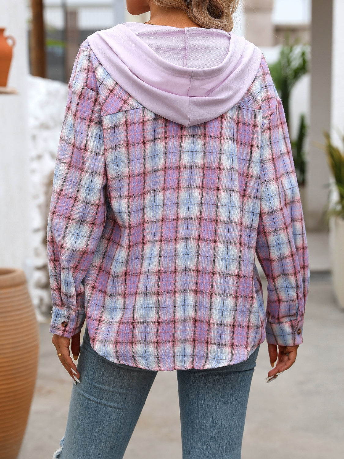 Blue Zone Planet | Plaid Long Sleeve Hooded Jacket-TOPS / DRESSES-[Adult]-[Female]-2022 Online Blue Zone Planet