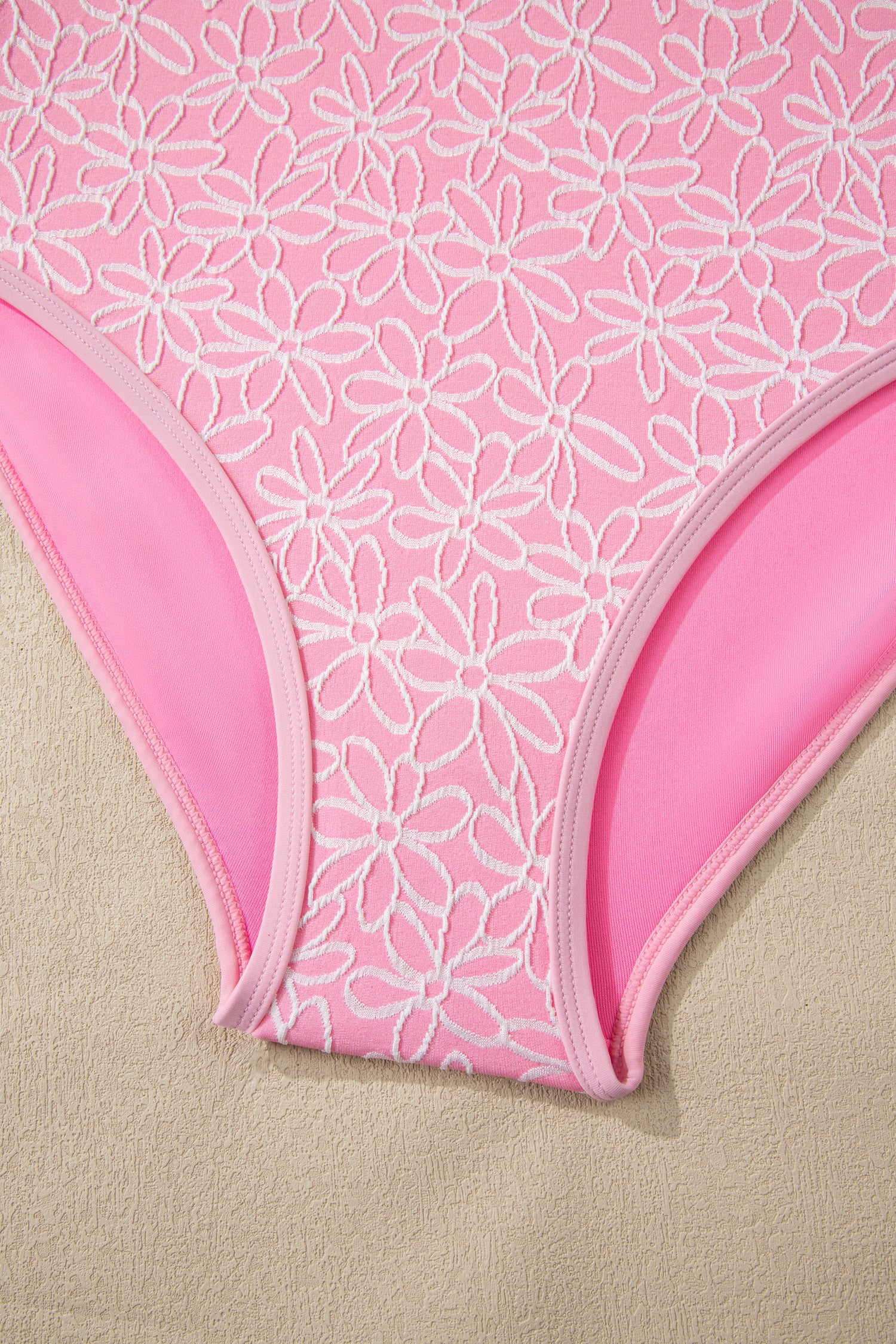 Pink Corded Flower Texture Spaghetti Straps Halterneck One Piece Swimsuit-Swimwear/One Piece Swimsuit-[Adult]-[Female]-2022 Online Blue Zone Planet