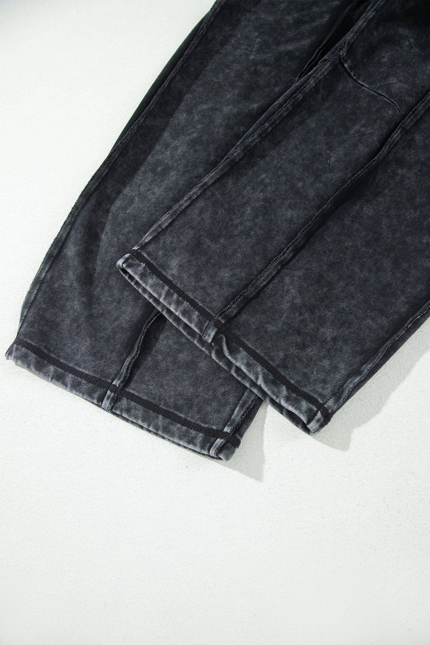 Black Mineral Wash Raw Seam Drawstring Elastic Waist Barrel Pants-Bottoms/Pants & Culotte-[Adult]-[Female]-2022 Online Blue Zone Planet
