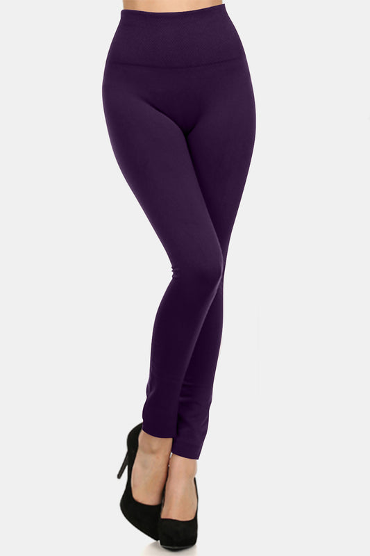 Yelete Seamless High Waist Fleece Leggings-BOTTOM SIZES SMALL MEDIUM LARGE-[Adult]-[Female]-Purple-One Size-Regular-2022 Online Blue Zone Planet