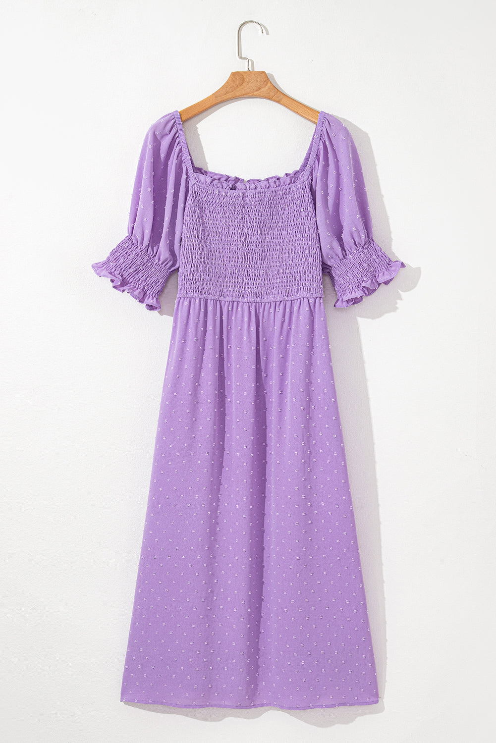 Wisteria Swiss Dot Smocked Frilled Neckline Short Sleeve Plus Size Dress-TOPS / DRESSES-[Adult]-[Female]-2022 Online Blue Zone Planet