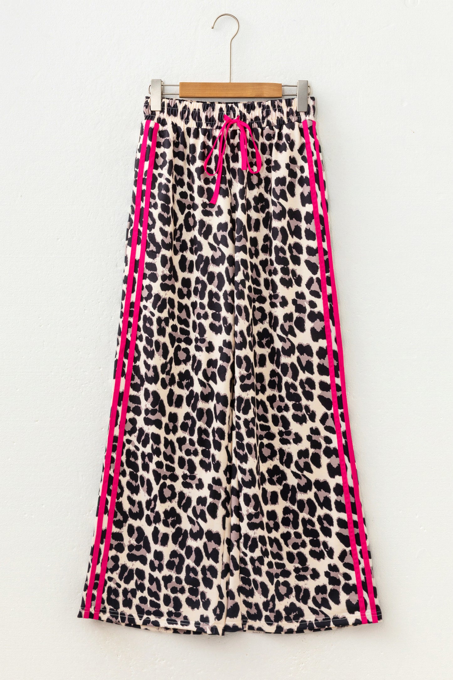 Rose Side Stripe Leopard Wide Leg Trousers-Bottoms/Pants & Culotte-[Adult]-[Female]-2022 Online Blue Zone Planet