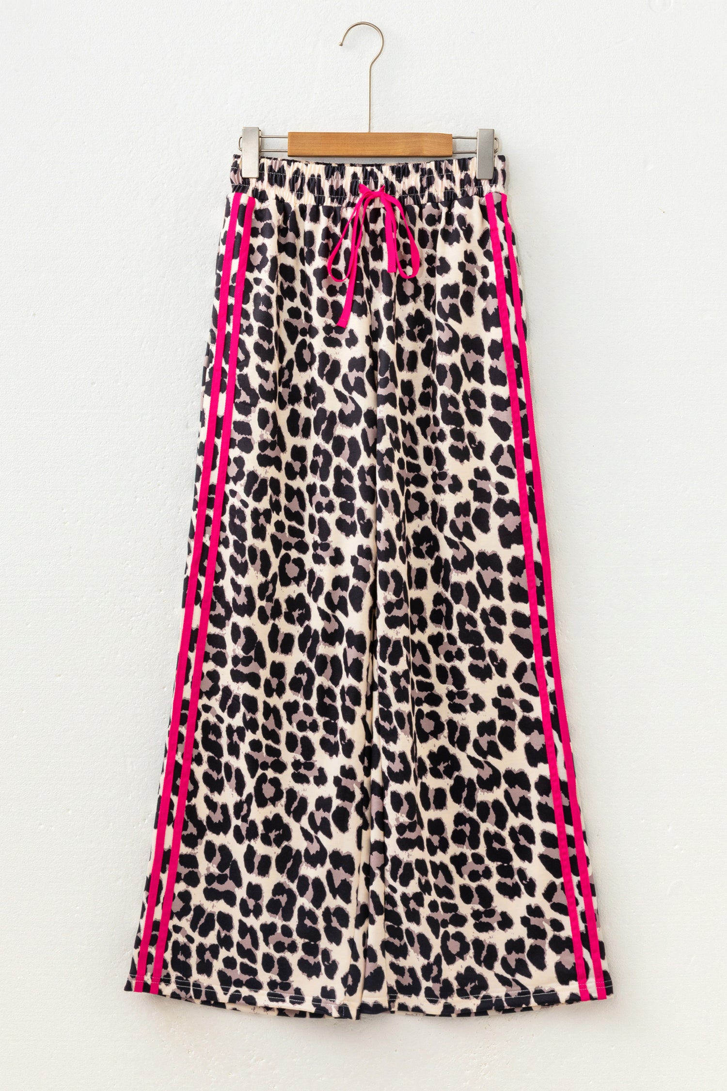 Rose Side Stripe Leopard Wide Leg Trousers-Bottoms/Pants & Culotte-[Adult]-[Female]-2022 Online Blue Zone Planet
