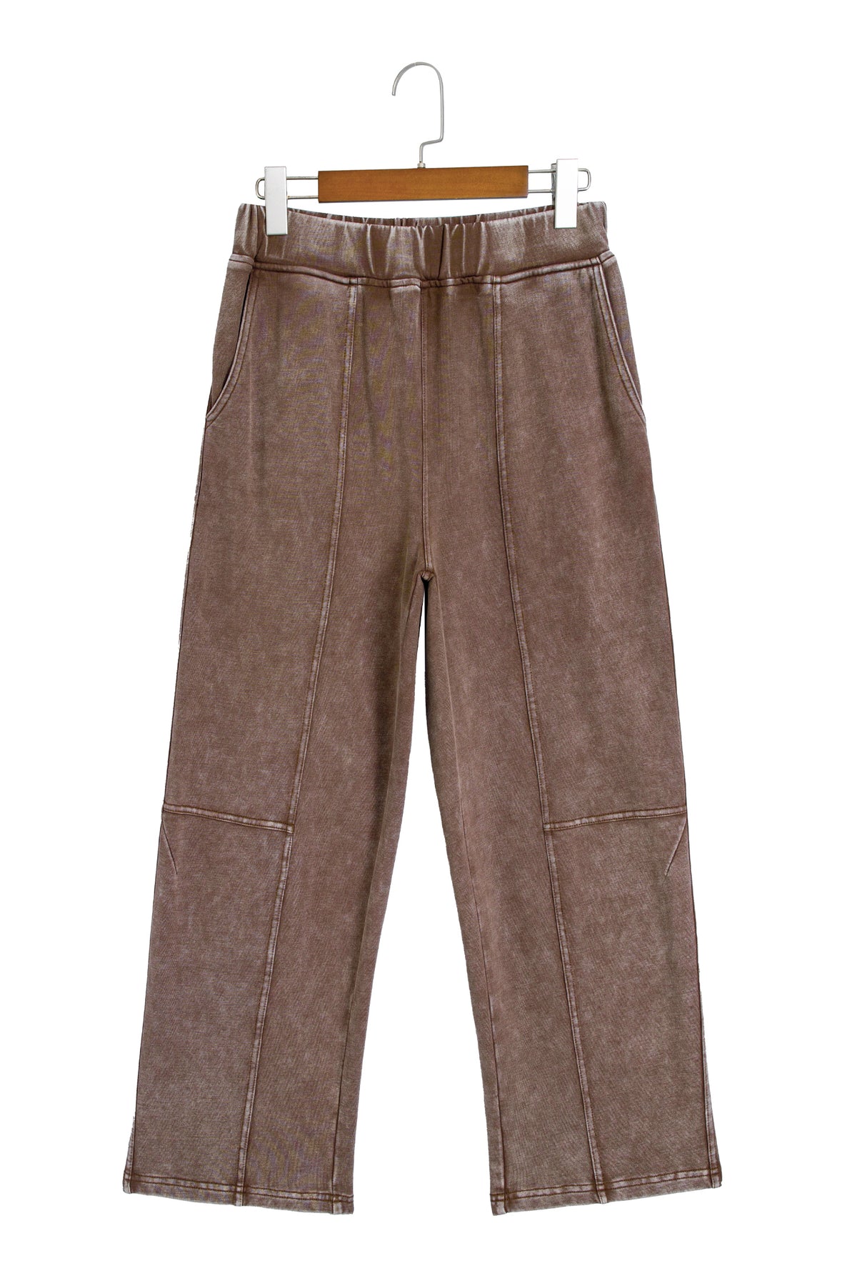 Coffee Mineral Wash Seam Detail Elastic Waist Barrel Pants-Bottoms/Pants & Culotte-[Adult]-[Female]-2022 Online Blue Zone Planet