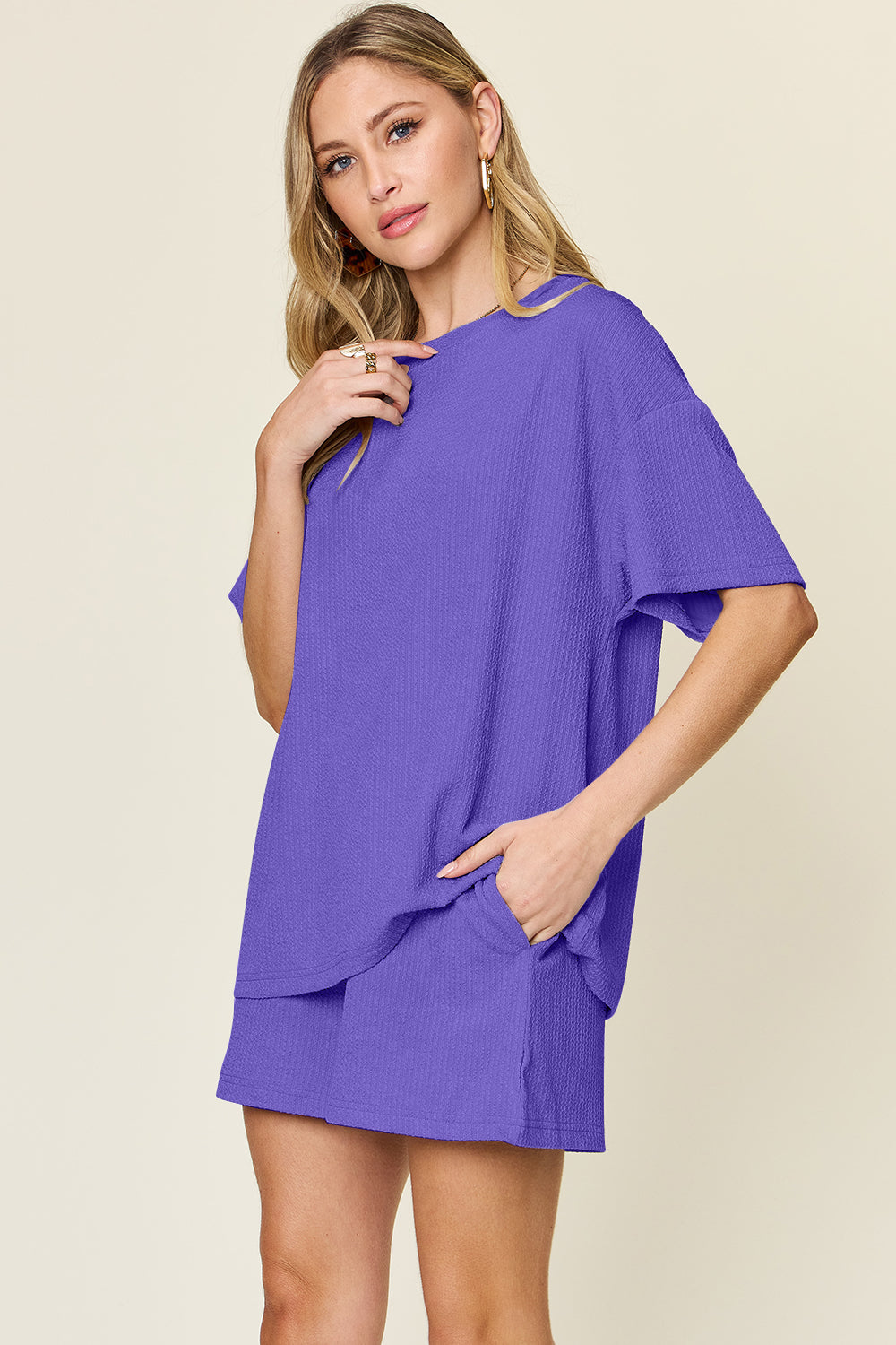 Double Take Basic style Round Neck Solid Set-TOPS / DRESSES-[Adult]-[Female]-2022 Online Blue Zone Planet