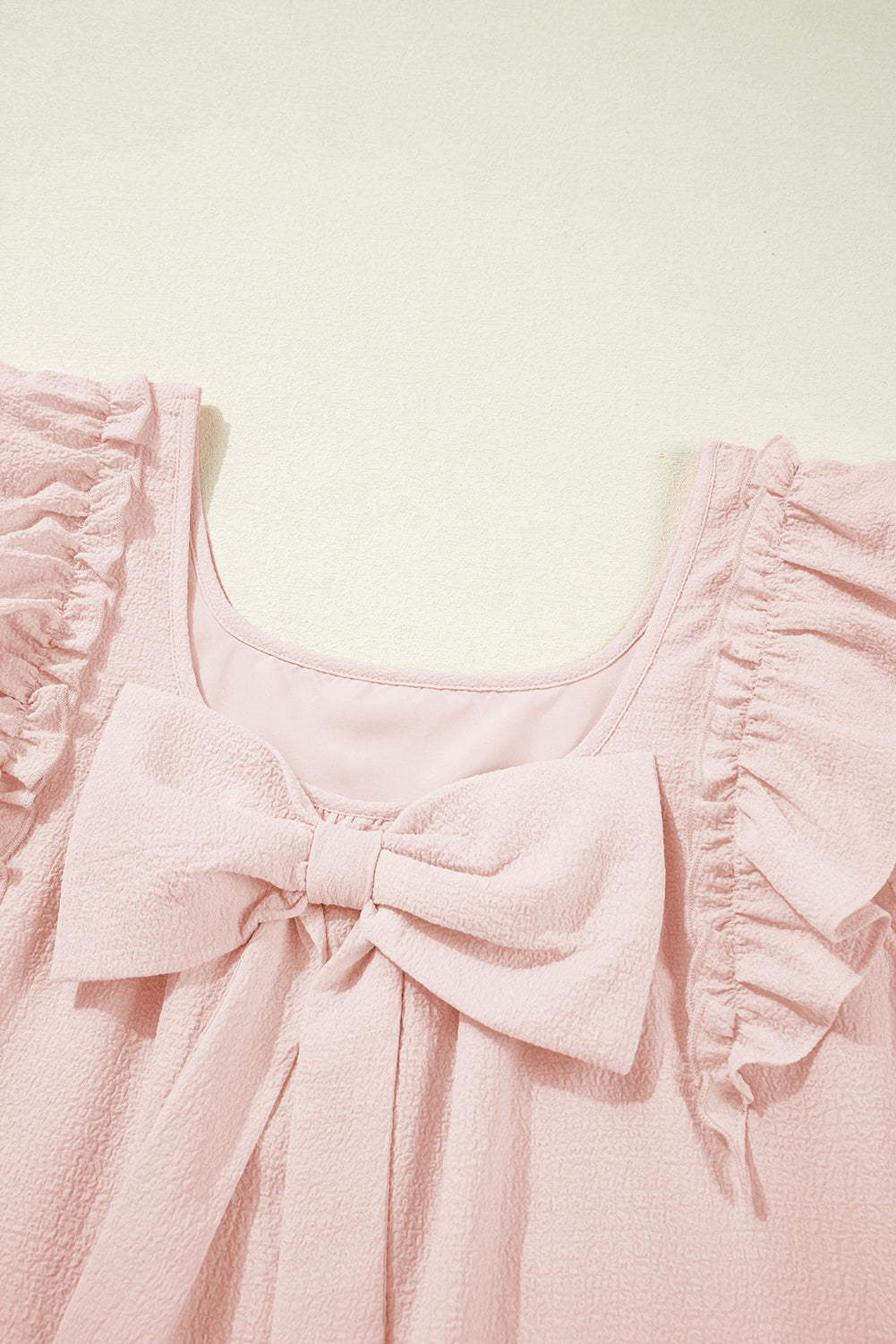 Light Pink Textured Flutter Sleeve Square Neck Bow Back Mini Dress-TOPS / DRESSES-[Adult]-[Female]-2022 Online Blue Zone Planet