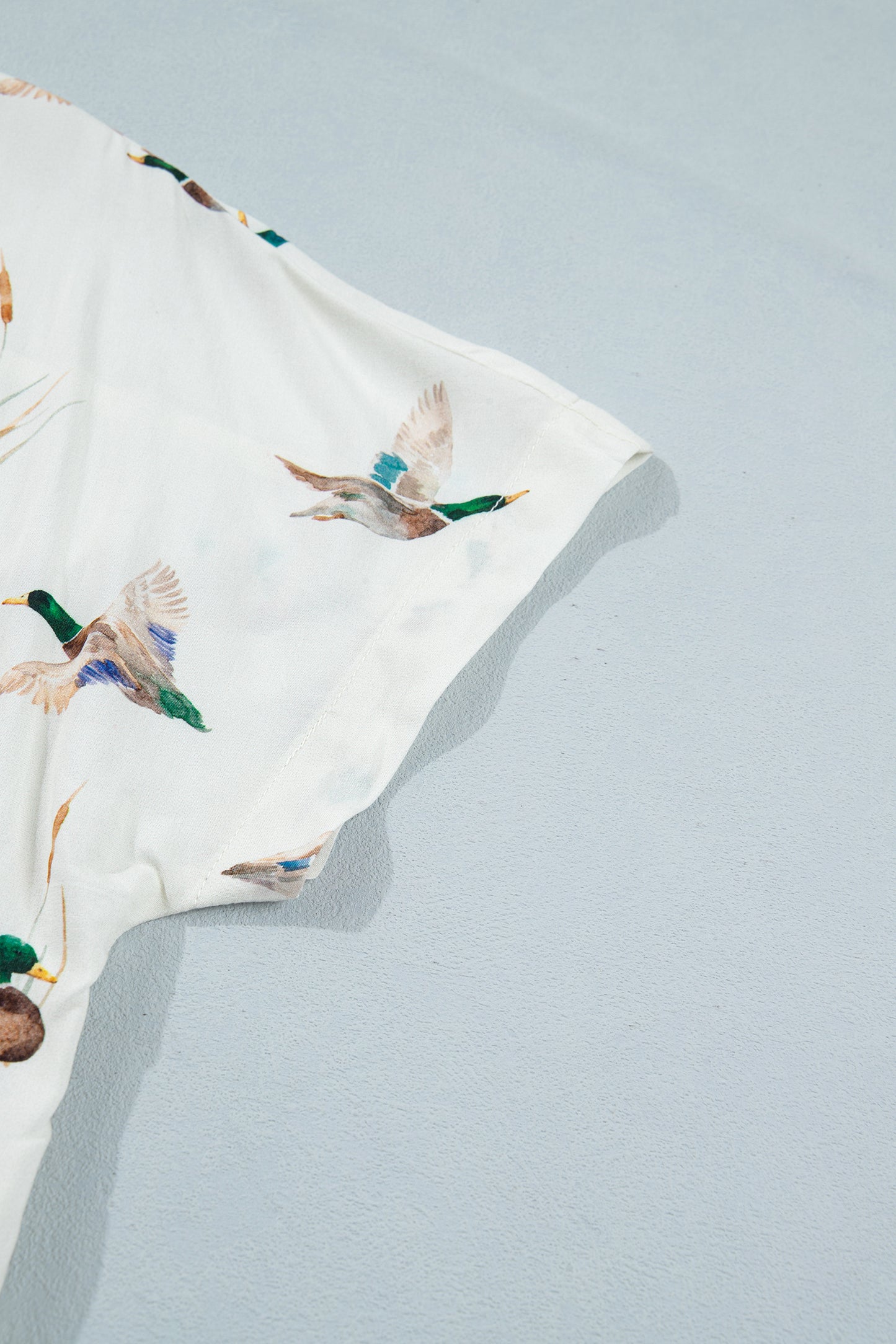 White Mallard Printed Button Flap Pocket Short Sleeve Shirt-Tops/Blouses & Shirts-[Adult]-[Female]-2022 Online Blue Zone Planet